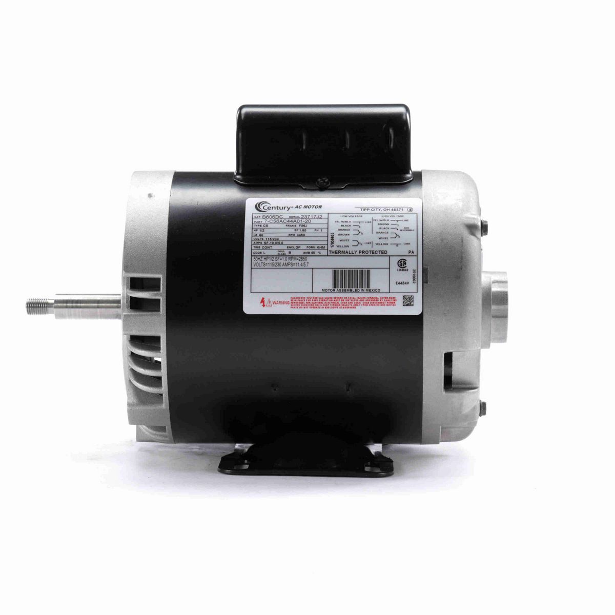 Century Centrifugal Pumps Motor, 1/2 HP, 1 Ph, 60 Hz, 115/230 V, 3600 RPM, F56J Frame, DP - B606DC