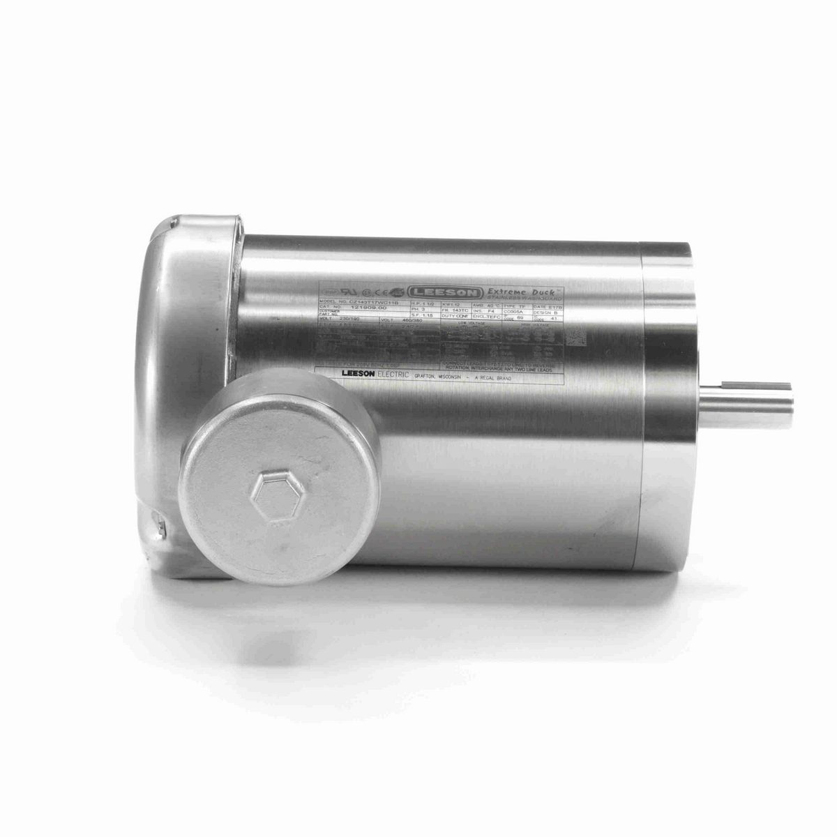 LEESON Extreme Duck® Ultra General Purpose Motor, 1.50 & 1.50 HP, 3 Ph, 60 & 50 Hz, 230/460 & 190/380 V, 1800 & 1500 RPM, 143TC Frame, TEFC - 121909.00