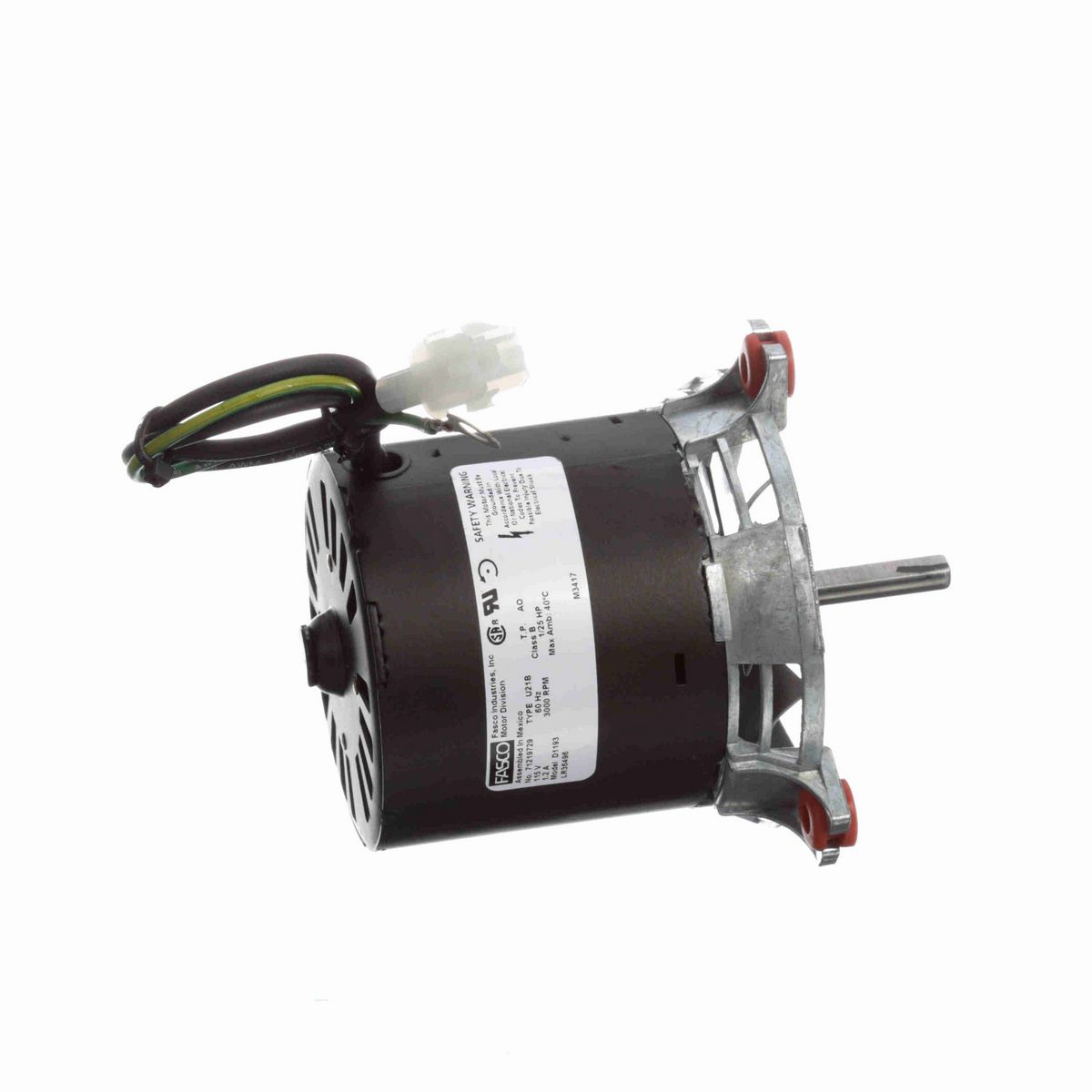 FASCO Draft Inducer Motor, 1/25 HP, 1 Ph, 60 Hz, 115 V, 3000 RPM, 1 Speed, 3.3" Diameter, OAO - D1193
