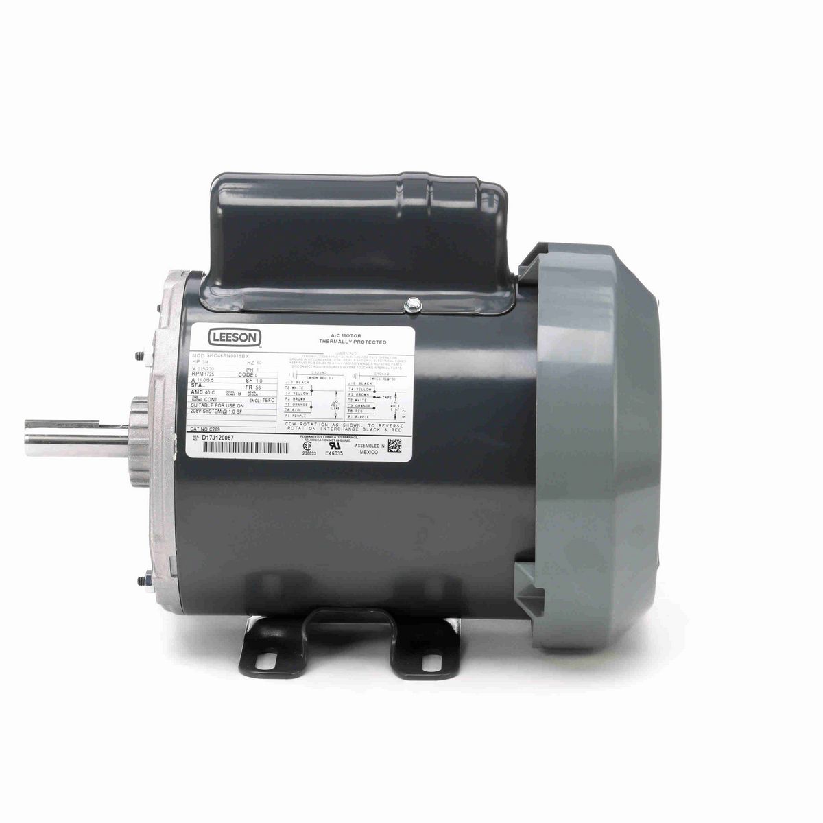 LEESON General Purpose Motor, 0.75 HP, 1 Ph, 60 Hz, 115/230 V, 1800 RPM, 56 Frame, TEFC - C269