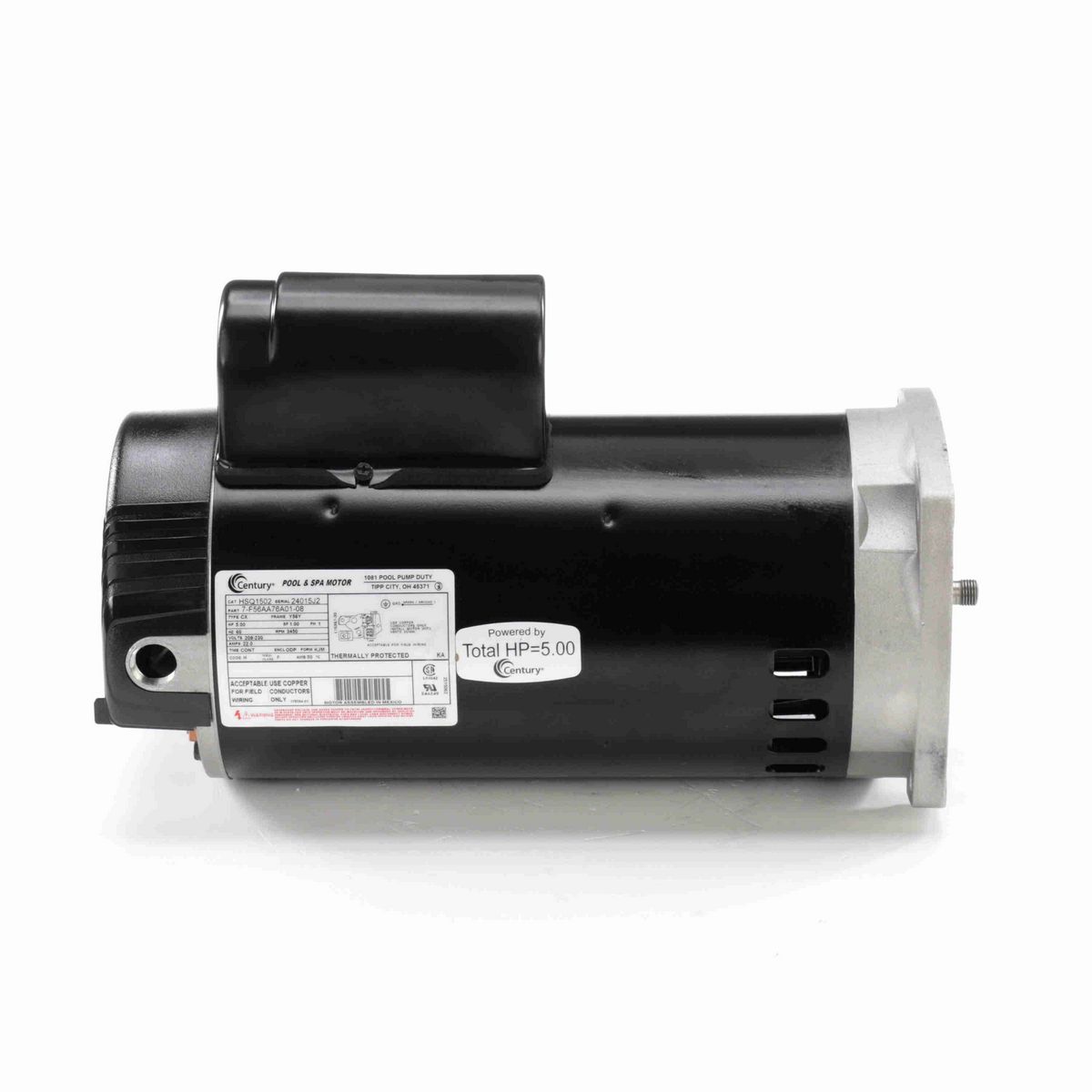 Century Pool Pump Motor, 5.00 HP, 1 Ph, 60 Hz, 208-230 V, 3600 RPM, Y56Y Frame, ODP - HSQ1502
