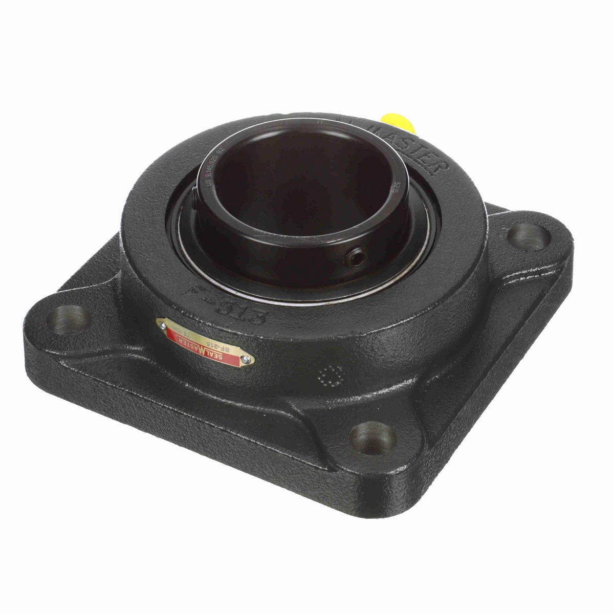 Sealmaster Mounted Cast Iron Four Bolt Flange Ball Bearing - 52100 Bearing Steel, Black Oxided - Setscrew Lock - SF-215