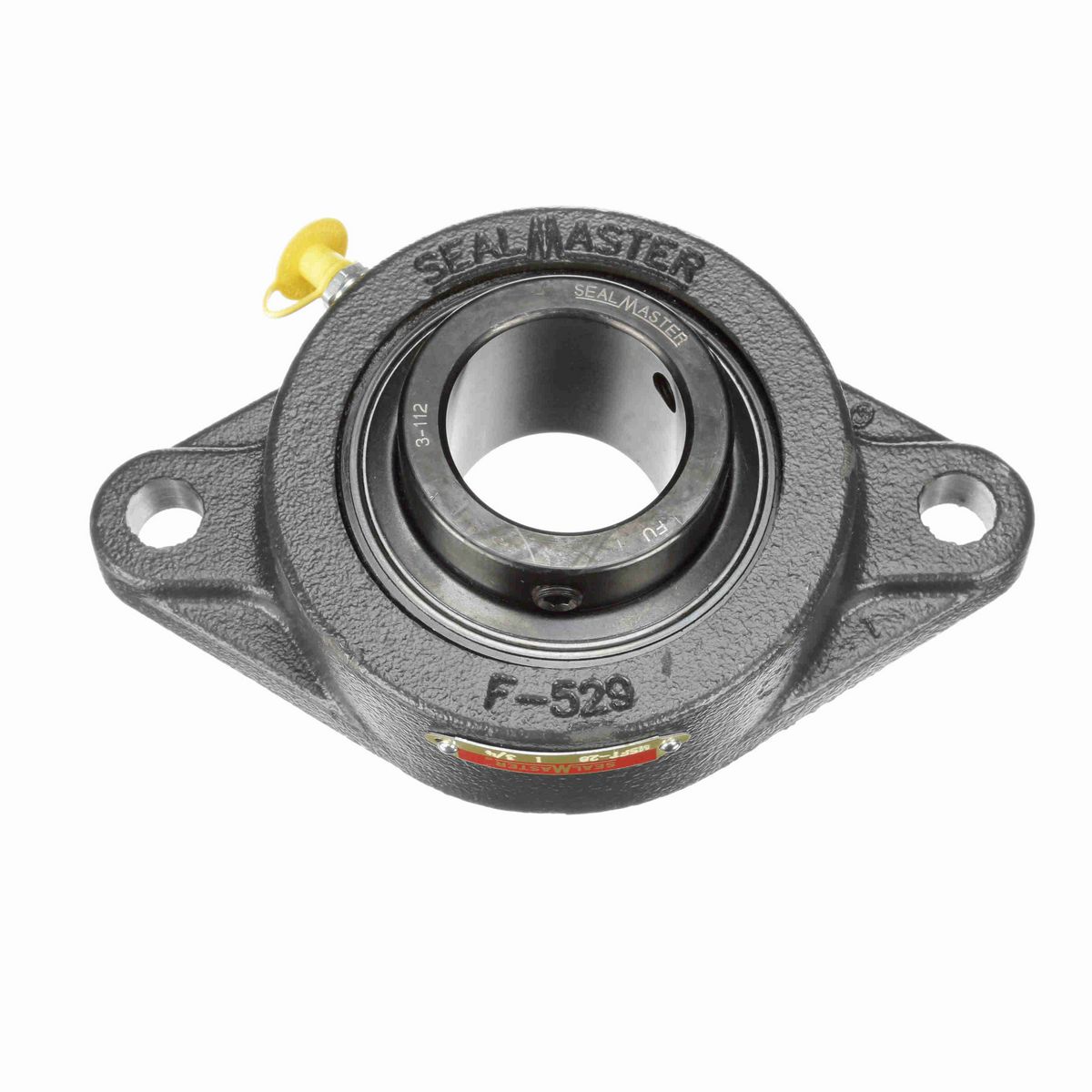 Sealmaster Mounted Cast Iron Two Bolt Flange Ball Bearing - 52100 Bearing Steel, Black Oxided - Setscrew Lock - MSFT-28