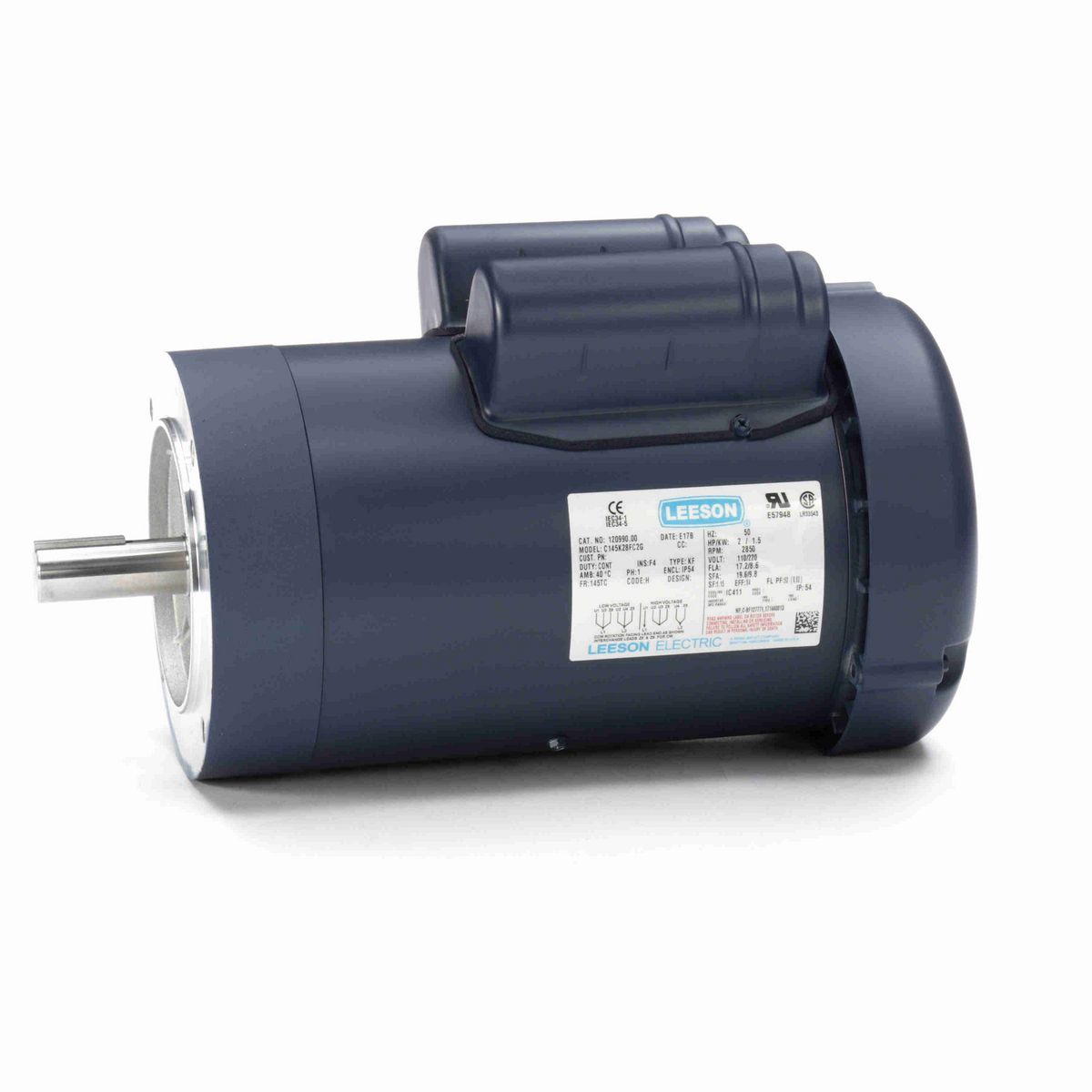 LEESON Special Voltage Motor, 2 HP, 1 Ph, 50 Hz, 110/220 V, 3000 RPM, 145TC Frame, TEFC - 120990.00