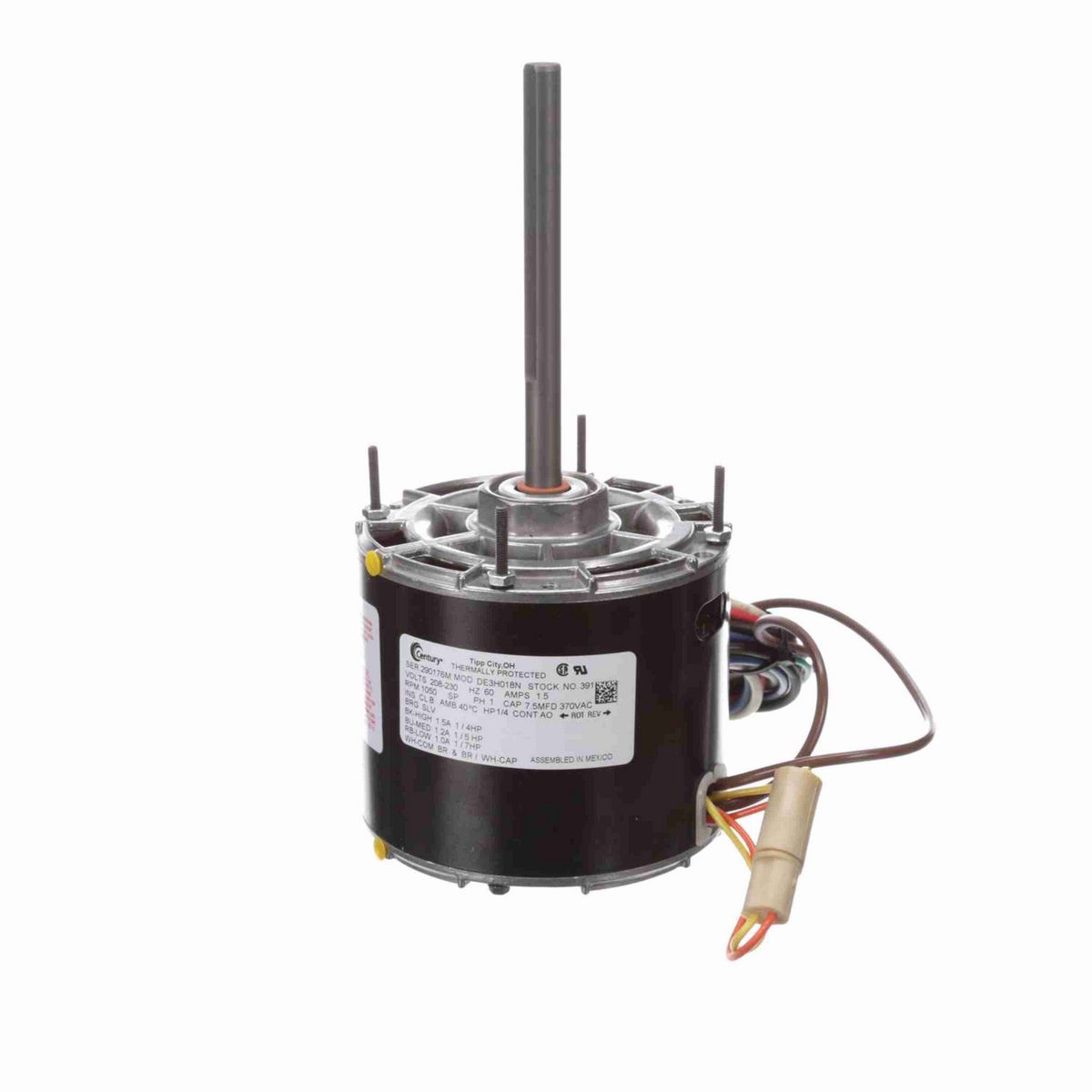 Century Fan and Blower Motor, 1/4,1/5,1/7 HP, 1 Ph, 60 Hz, 208-230 V, 1050 RPM, 3 Speed, 42 Frame, OAO - 391A
