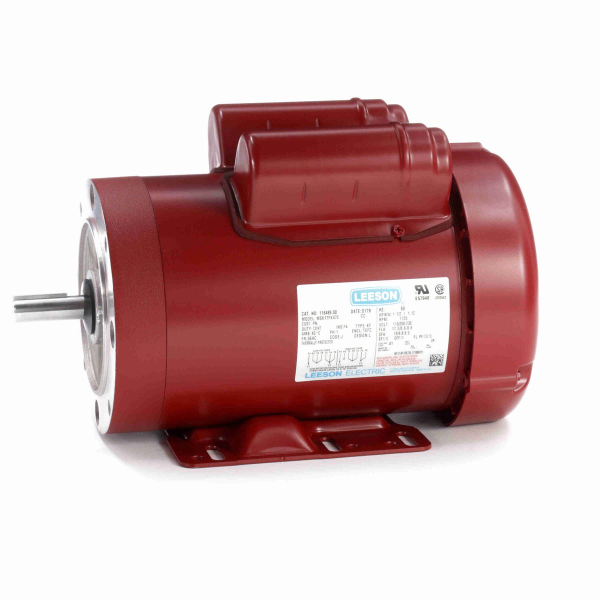 LEESON Agricultural Motor, 1.50 HP, 1 Ph, 60 Hz, 115/230 V, 1800 RPM, 56HC Frame, TEFC - 116489.00