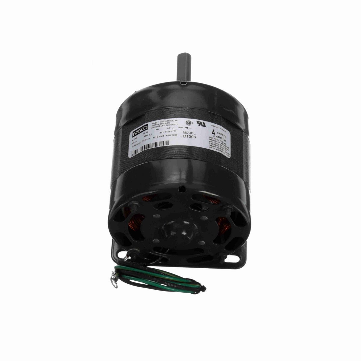 FASCO OEM Replacement Motor, 1/4 HP, 1 Ph, 60 Hz, 115 V, 1600 RPM, 1 Speed, 4.4" Diameter, OAO - D1006