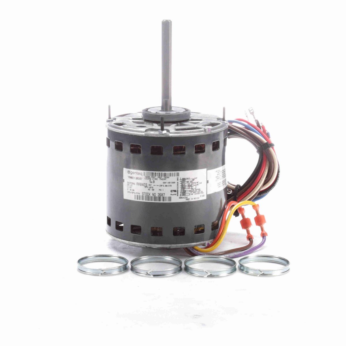 Genteq Fan and Blower Motor, 1/2 HP, 1 Ph, 60 Hz, 115 V, 1075 RPM, 3 Speed, 48 Frame, OPAO - 3587