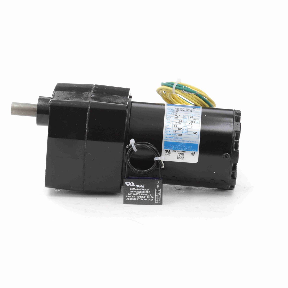 LEESON Parallel Shaft Gearmotor, 0.01 HP, 1 Ph, 60 Hz, 115 V, 2 RPM, 31 Frame, TENV - M1125050.00
