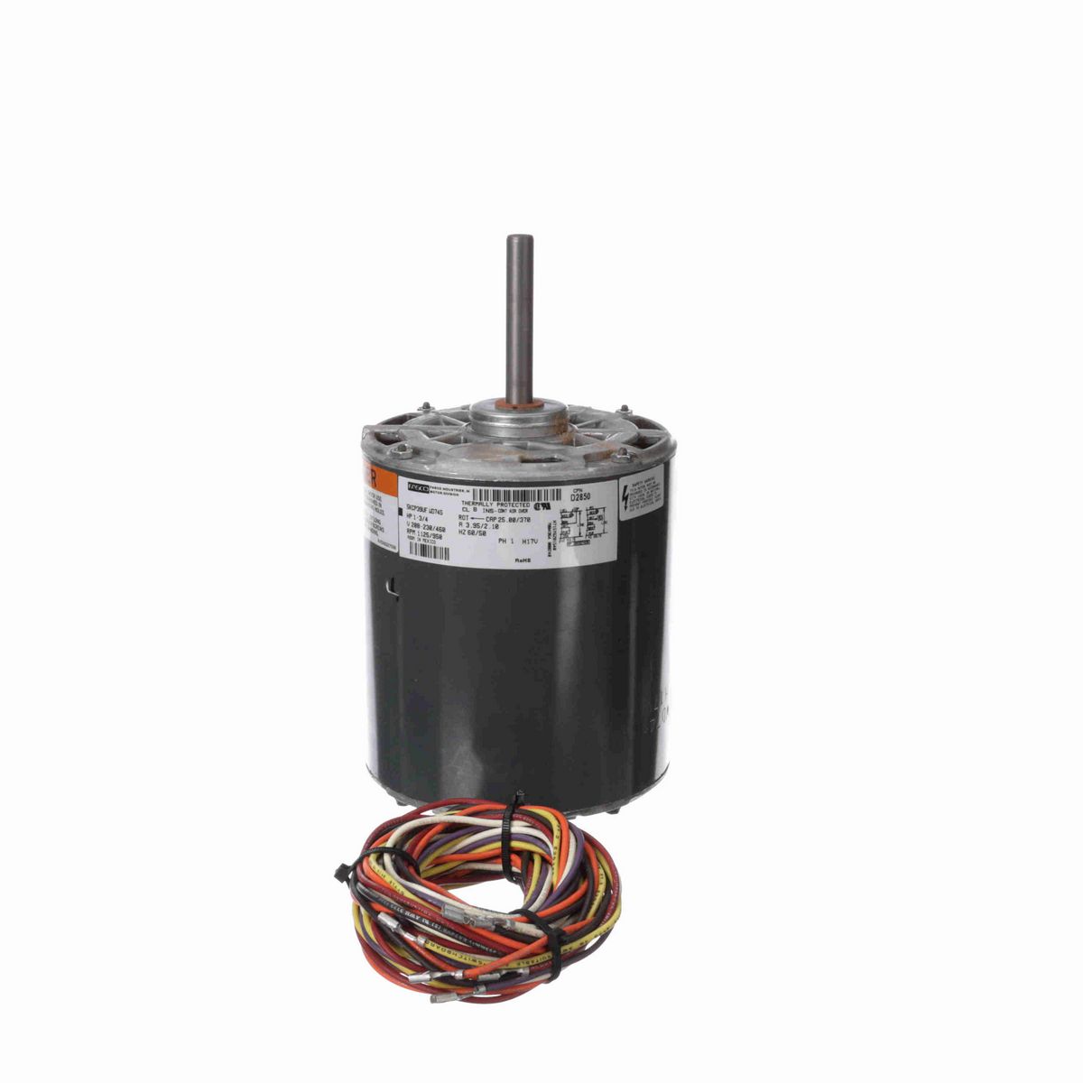 FASCO OEM Replacement Motor, 1-3/4 HP, 1 Ph, 60 Hz, 208-230/460 V, 1125/950 RPM, 1 Speed, 48 Frame, OAO - D2850