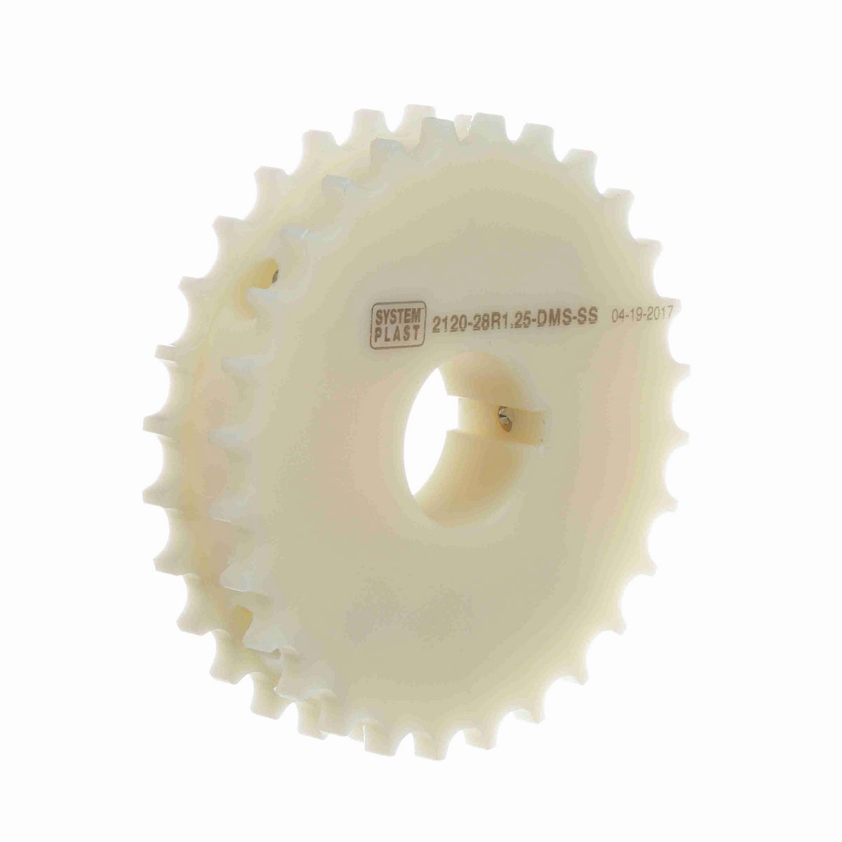 System Plast 2120 Series Split Machined Sprocket with 28 Teeth, a 1-1/4in Round Shaft-Ready Bore and Setscrew - 2120-28R1.25-DMS-SS