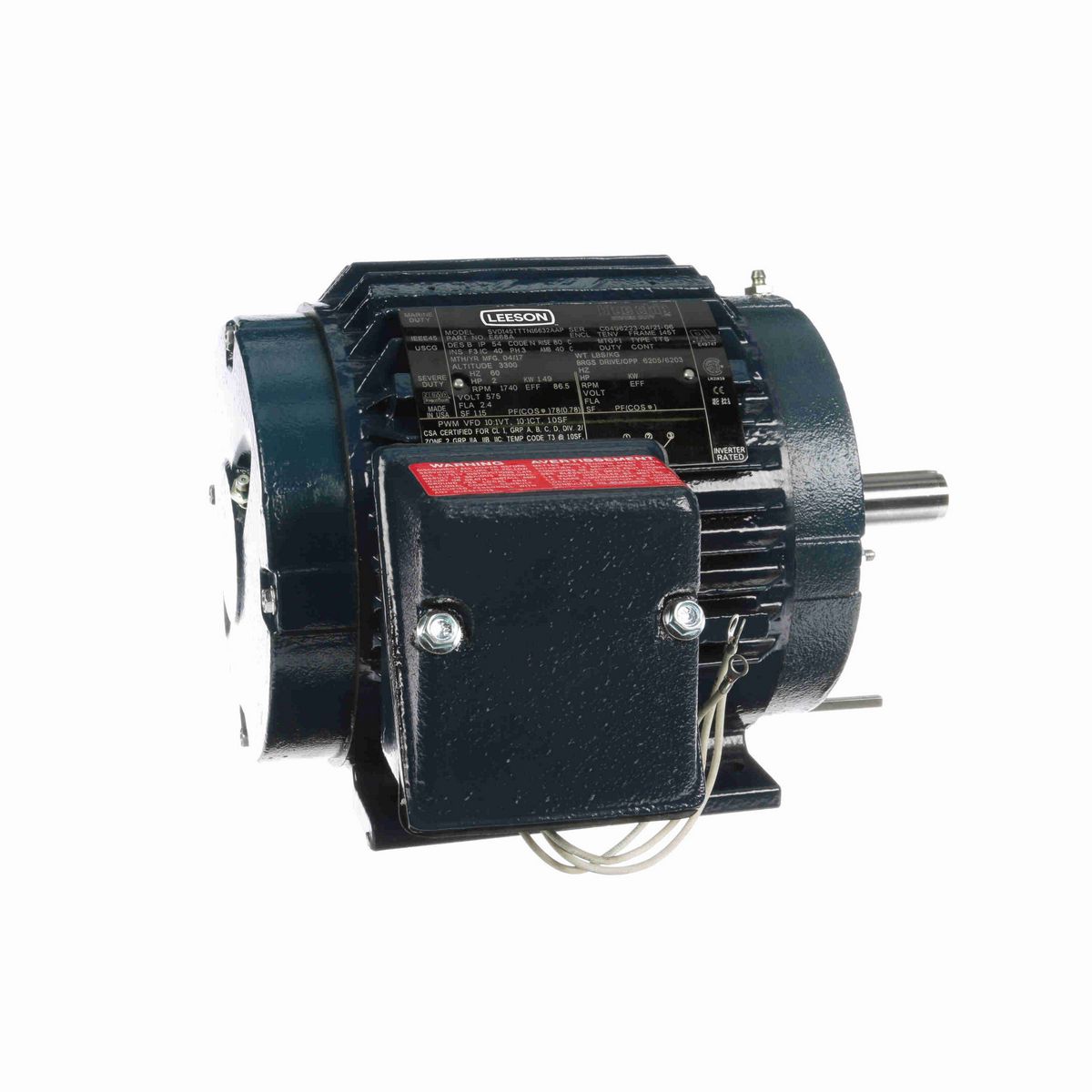 LEESON Severe Duty Motor, 2 HP, 3 Ph, 60 Hz, 575 V, 1800 RPM, 145T Frame, TENV - E668A