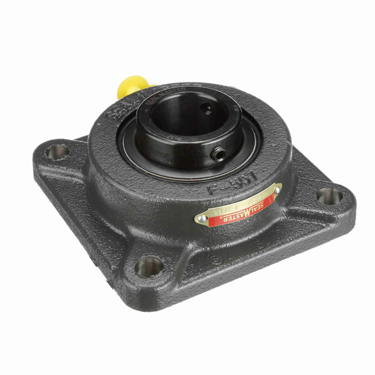 Sealmaster Mounted Cast Iron Four Bolt Flange Ball Bearing - 52100 Bearing Steel, Black Oxided - Setscrew Lock - MSF-23