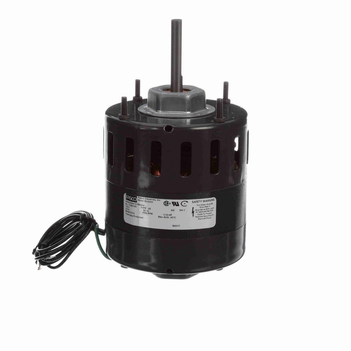 FASCO Fan and Blower Motor, 1/10 HP, 1 Ph, 60 Hz, 115 V, 1500 RPM, 1 Speed, 4.4" Diameter, OAO - D112