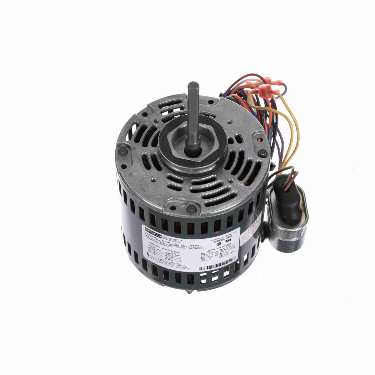 FASCO Refrigeration Motor, 1/10 HP, 1 Ph, 60 Hz, 115/208-230 V, 1550 RPM, 1 Speed, 42 Frame, OAO - D487