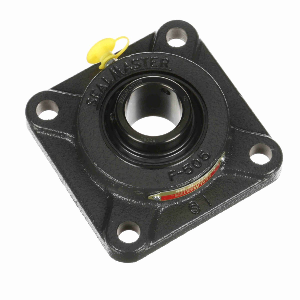 Sealmaster Mounted Cast Iron Four Bolt Flange Ball Bearing - 52100 Bearing Steel, Black Oxided - Setscrew Lock - SF-206C