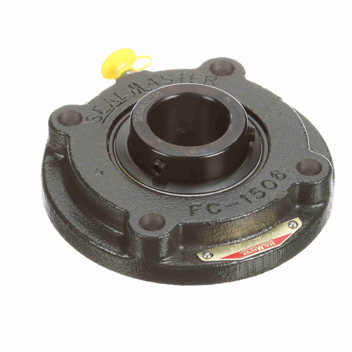 Sealmaster Mounted Cast Iron Flange Cartridge Ball Bearing - 52100 Bearing Steel, Black Oxided - Setscrew Lock - MFC-22