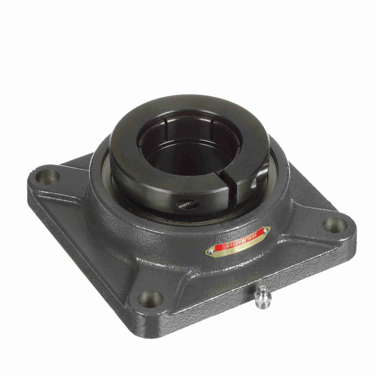 Sealmaster Mounted Cast Iron Four Bolt Flange Ball Bearing - 52100 Bearing Steel, Black Oxided - Concentric Lock - SFMH-39T