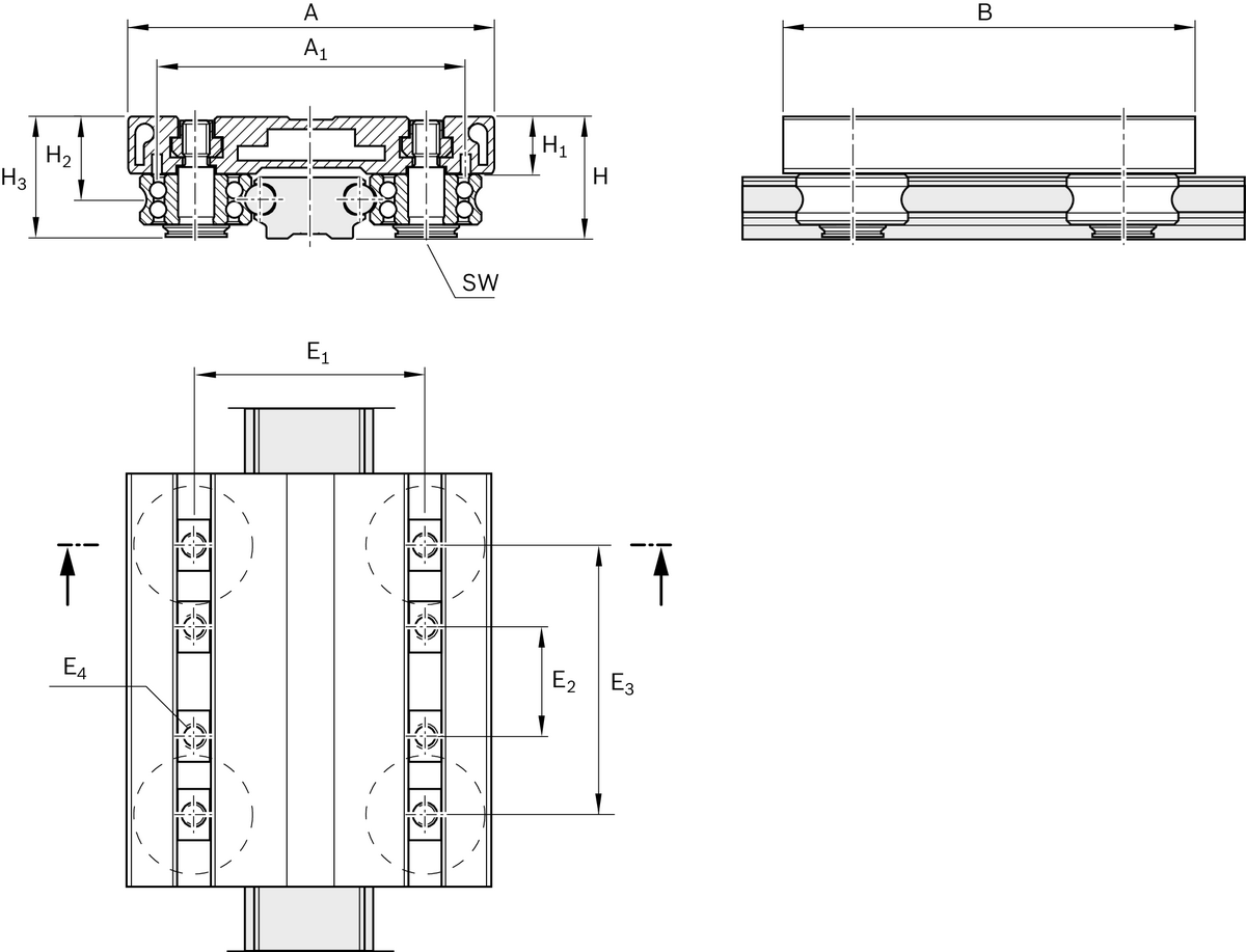 Плоскопрофильная алюминиевая каретка с кулачковыми роликами Bosch Rexroth LWA-042-SNS-C1-E-0 [R190714200]