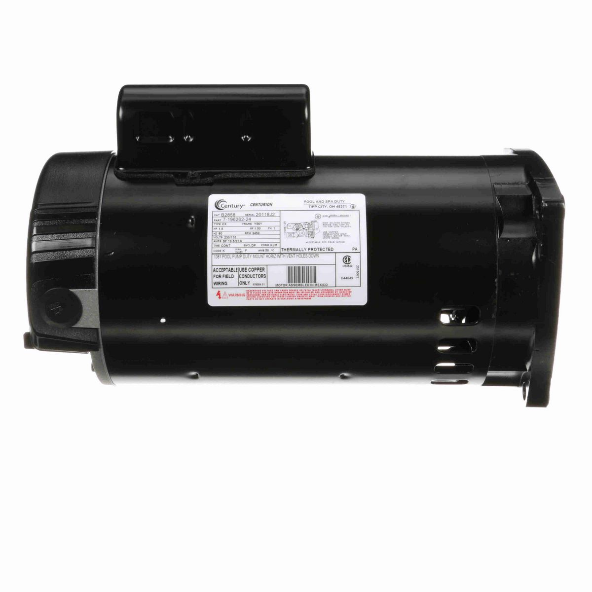 Century Pool Pump Motor, 1.5 HP, 1 Ph, 60 Hz, 230/115 V, 3600 RPM, Y56Y Frame, DP - B2858
