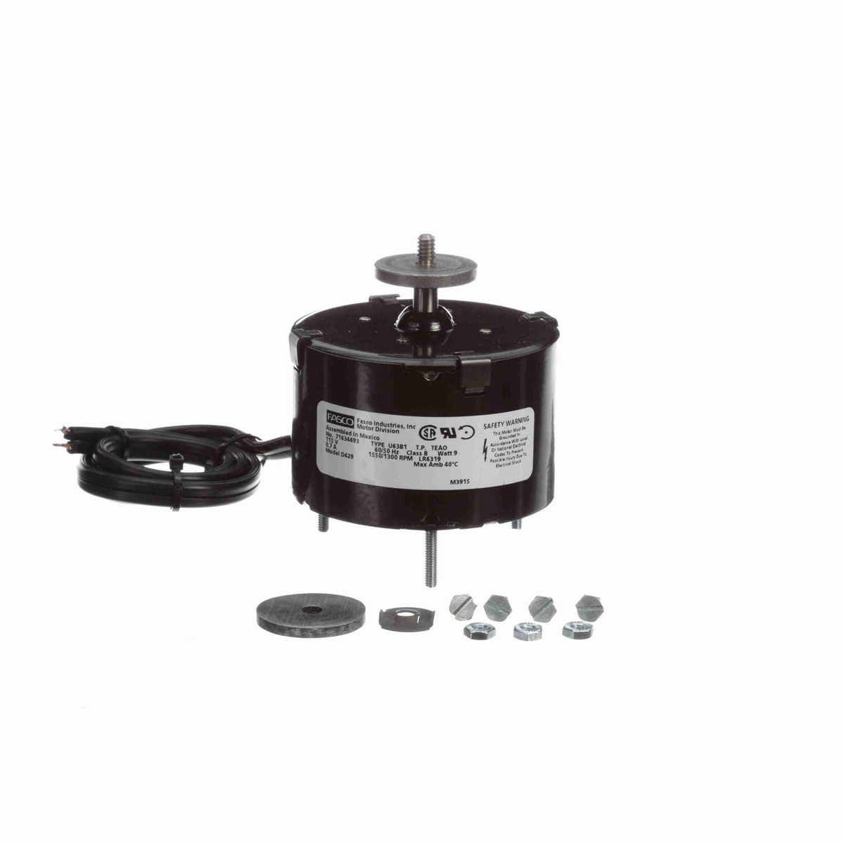 FASCO Refrigeration Motor, 1 Ph, 50 Hz, 115 V, 1550/1300 RPM, 1 Speed, 3.3" Diameter, TEAO - D429