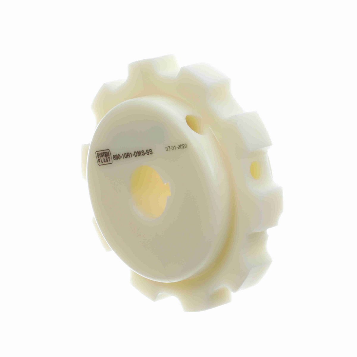 System Plast 880 Series Split Machined Sprocket with 10 Teeth, a 1in Round Shaft-Ready Bore and Setscrew - 880-10R1-DMS-SS