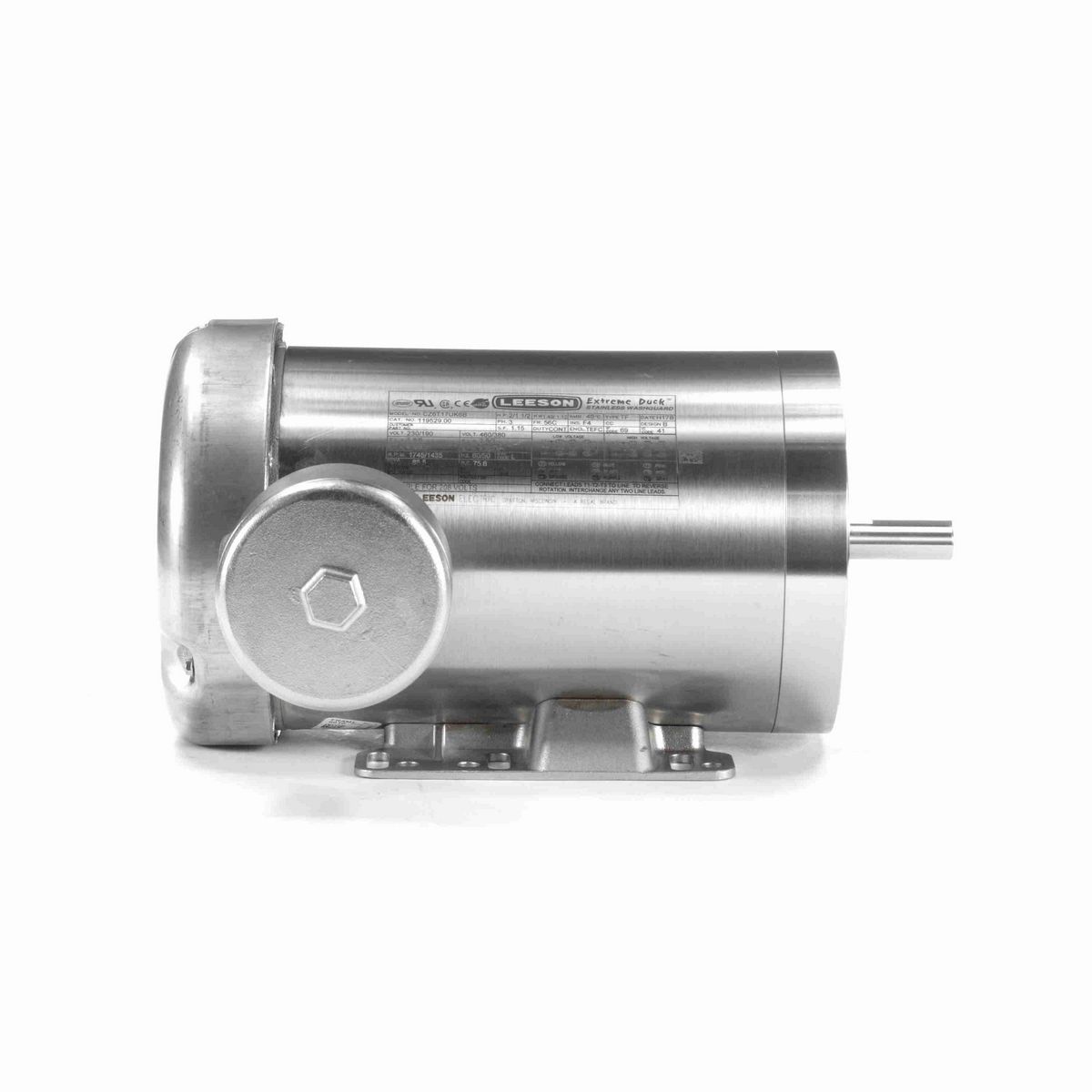 LEESON General Purpose Motor, 2 & 1.50 HP, 3 Ph, 60 & 50 Hz, 230/460 & 190/380 V, 1800 & 1500 RPM, 56C Frame, TEFC - 119529.00
