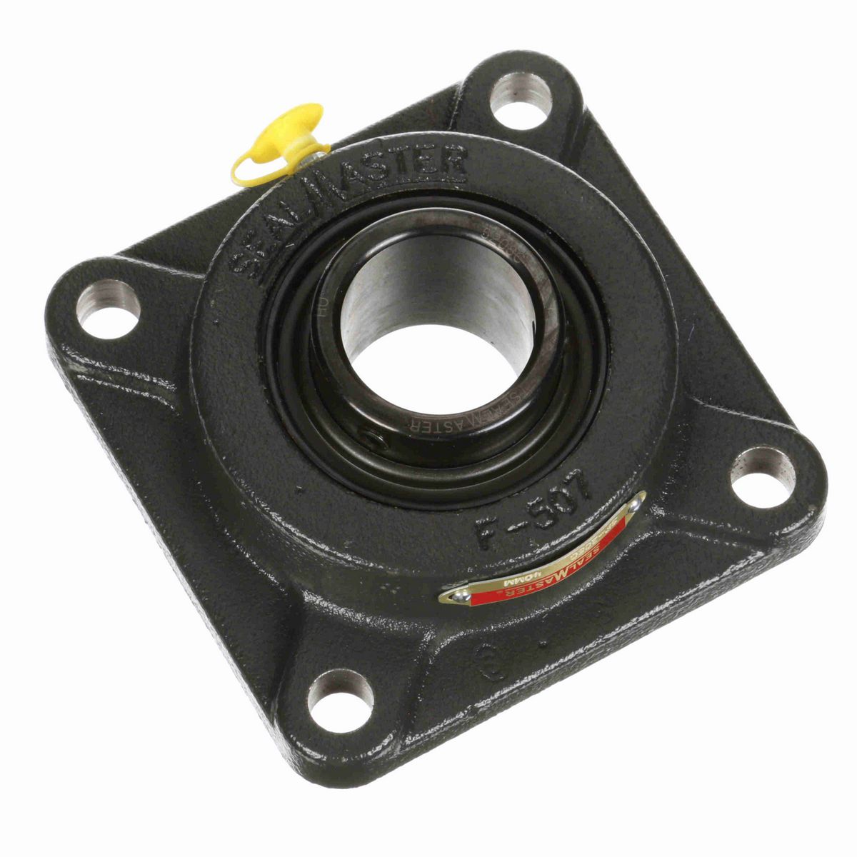 Sealmaster Mounted Cast Iron Four Bolt Flange Ball Bearing - 52100 Bearing Steel, Black Oxided - Setscrew Lock - SF-208C