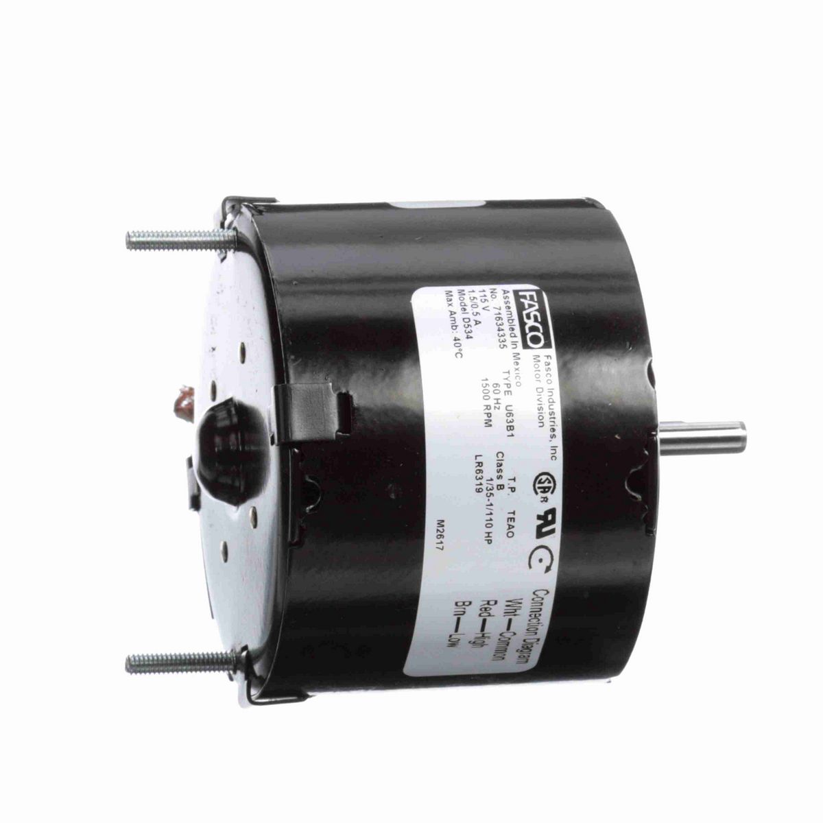 FASCO OEM Replacement Motor, 1/35-1/110 HP, 1 Ph, 60 Hz, 115 V, 1500 RPM, 2 Speed, 3.3" Diameter, TEAO - D534
