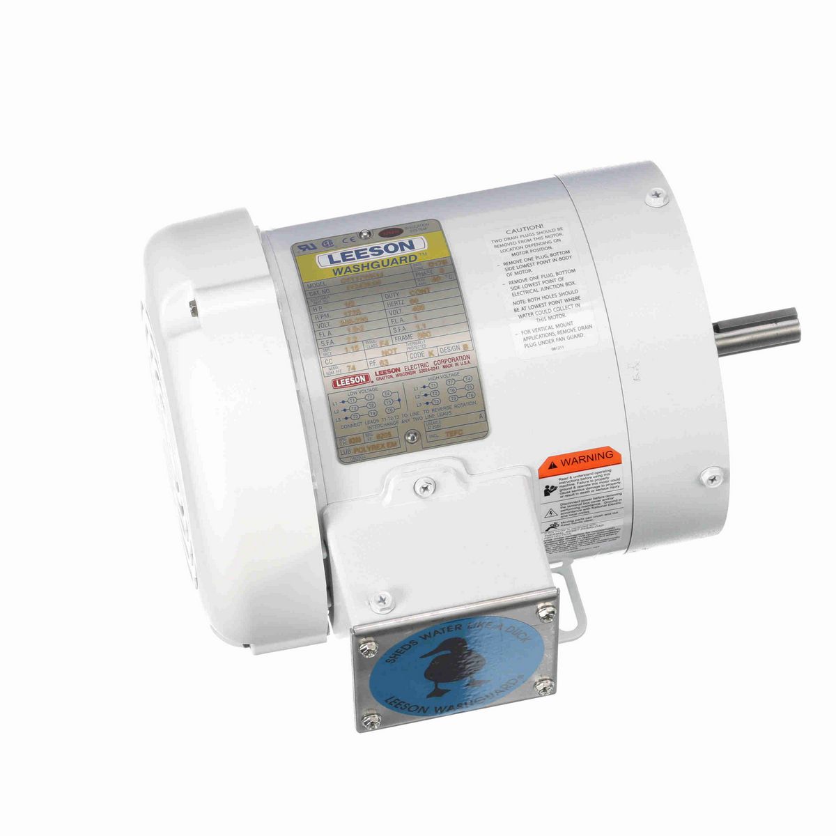 LEESON White Duck™ General Purpose Motor, 0.50 HP, 3 Ph, 60 Hz, 230/460 V, 1800 RPM, 56C Frame, TEFC - 112429.00