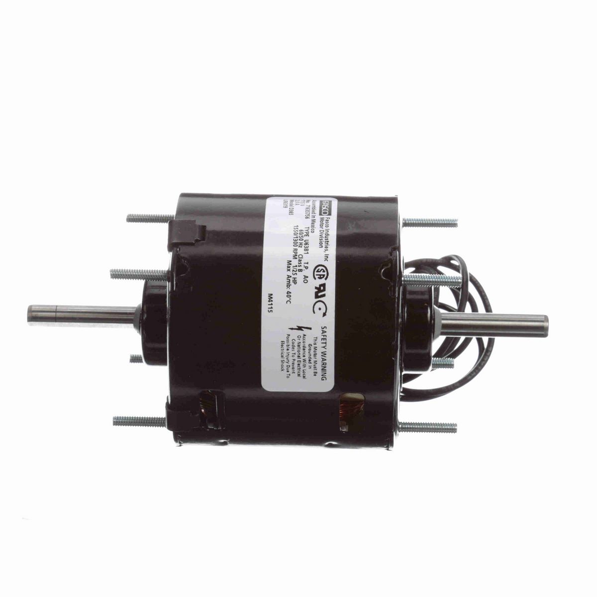 FASCO Fan and Blower Motor, 1/25 HP, 1 Ph, 60 Hz, 115 V, 1550/1300 RPM, 1 Speed, 3.3" Diameter, OAO - D365
