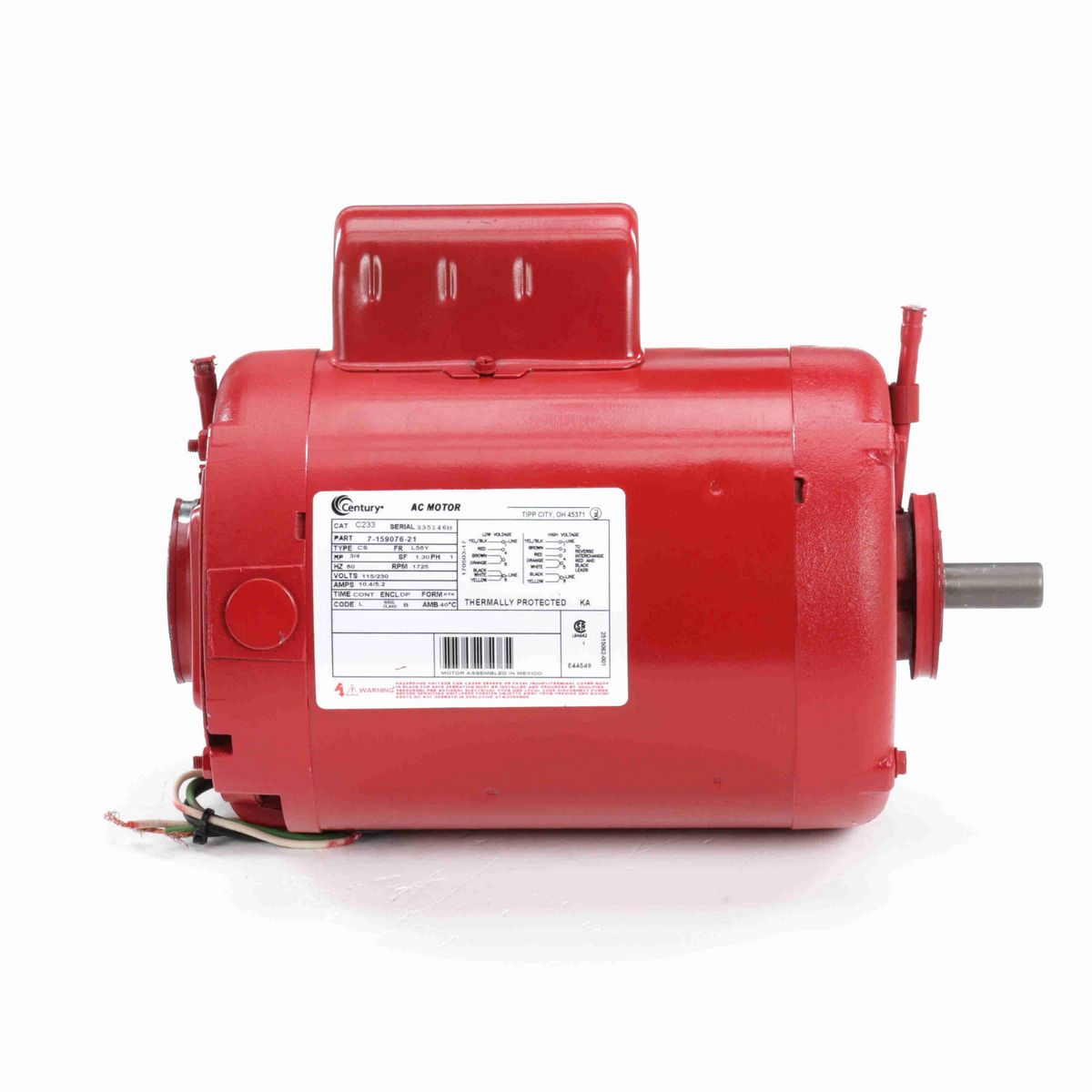 Century Circulator Pump Motor, 3/4 HP, 1 Ph, 60 Hz, 115/230 V, 1800 RPM, L56Y Frame, DP - C233