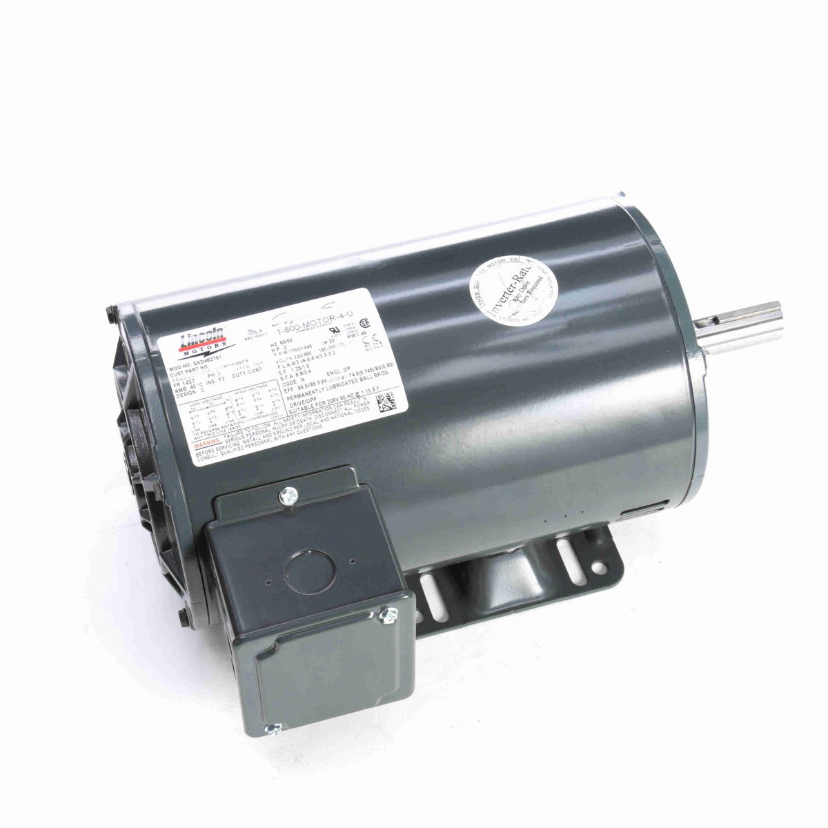 LEESON Special Voltage Motor, 1 HP, 3 Ph, 60 Hz, 575 V, 3600 RPM, 56 Frame, DP - LM34064