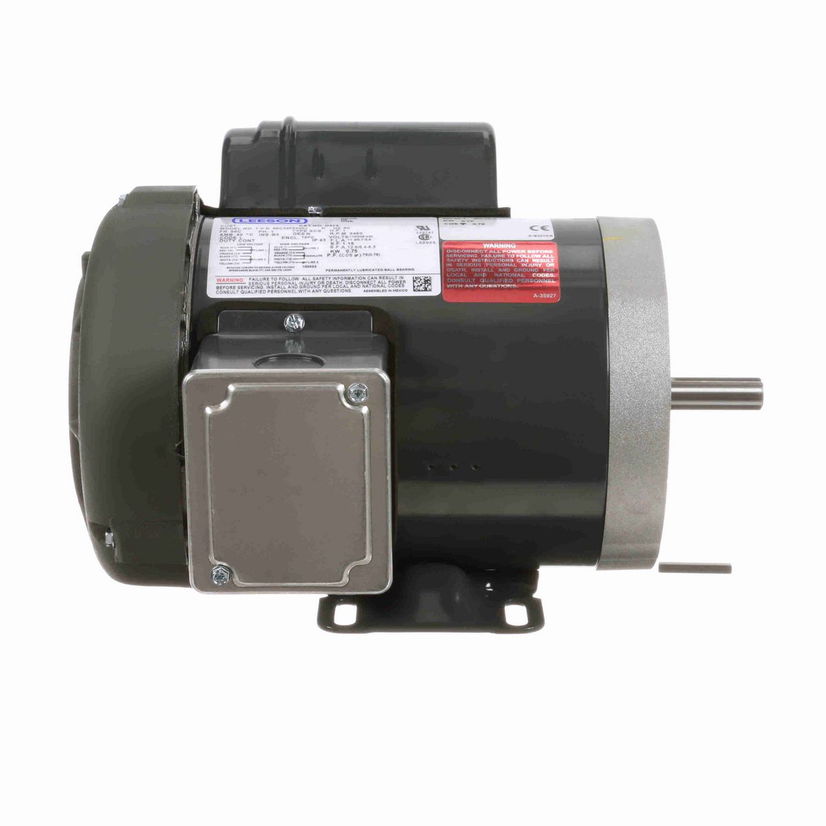 LEESON General Purpose Motor, 1 HP, 1 Ph, 60 Hz, 115/208-230 V, 3600 RPM, 56C Frame, TEFC - D313