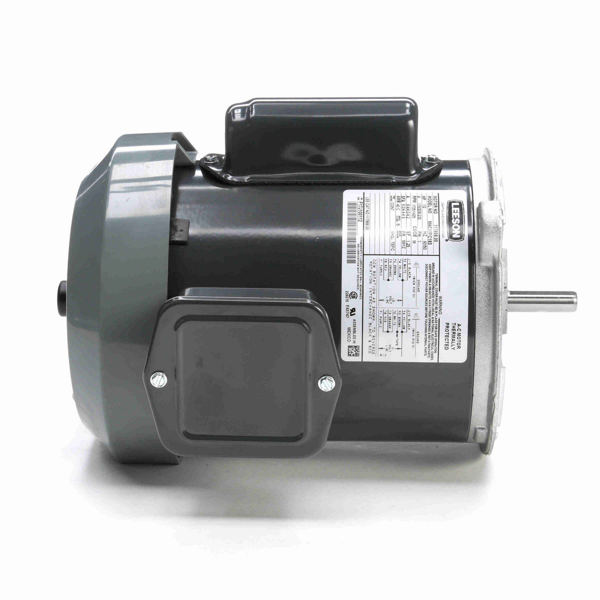 LEESON Auger Drive Motor, 0.50 HP, 1 Ph, 60 Hz, 115/208-230 V, 1800 RPM, 56YZ Frame, TEFC - 117888.00