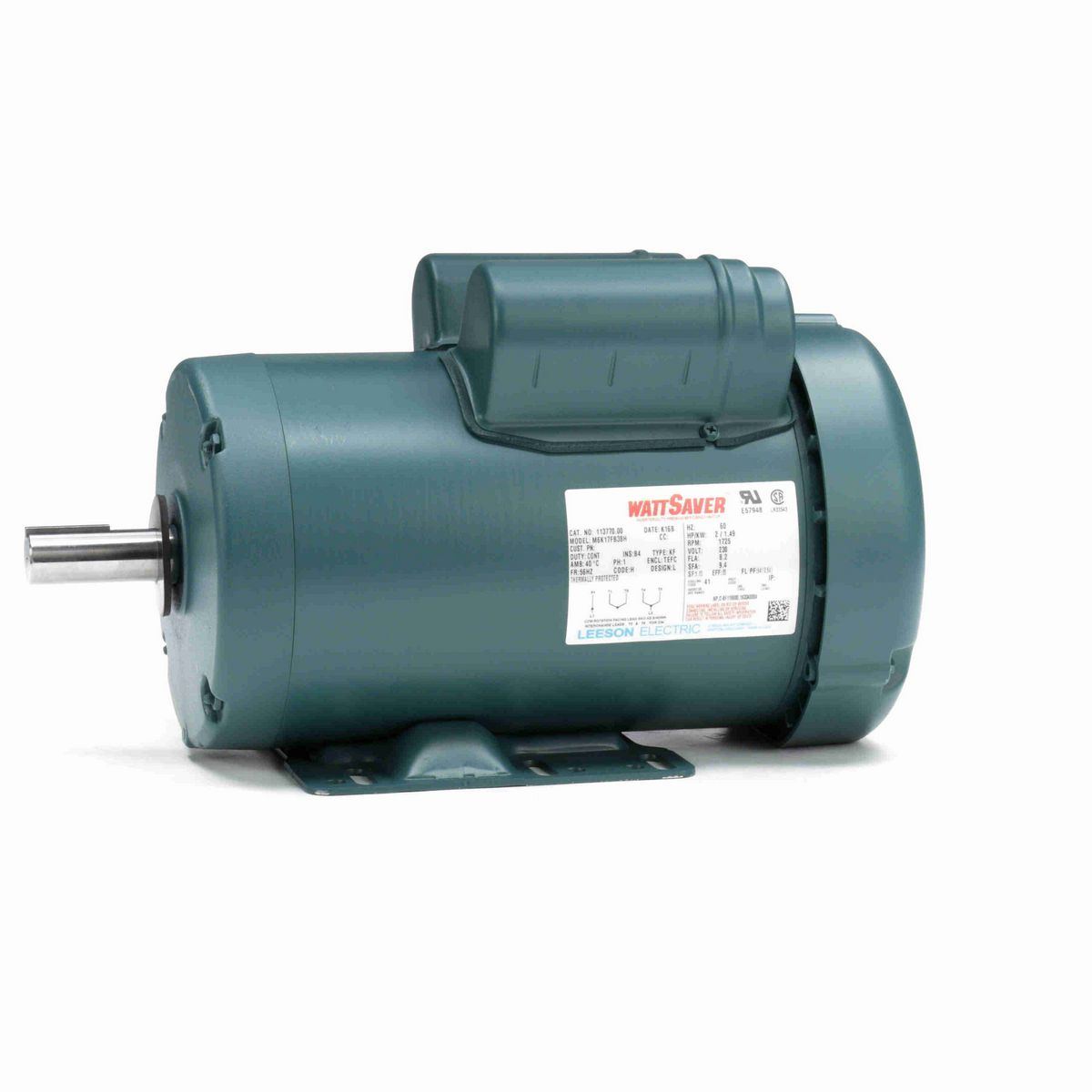 LEESON WATTSAVER® General Purpose Motor, 2 HP, 1 Ph, 60 Hz, 230 V, 1800 RPM, 56HZ Frame, TEFC - 113770.00