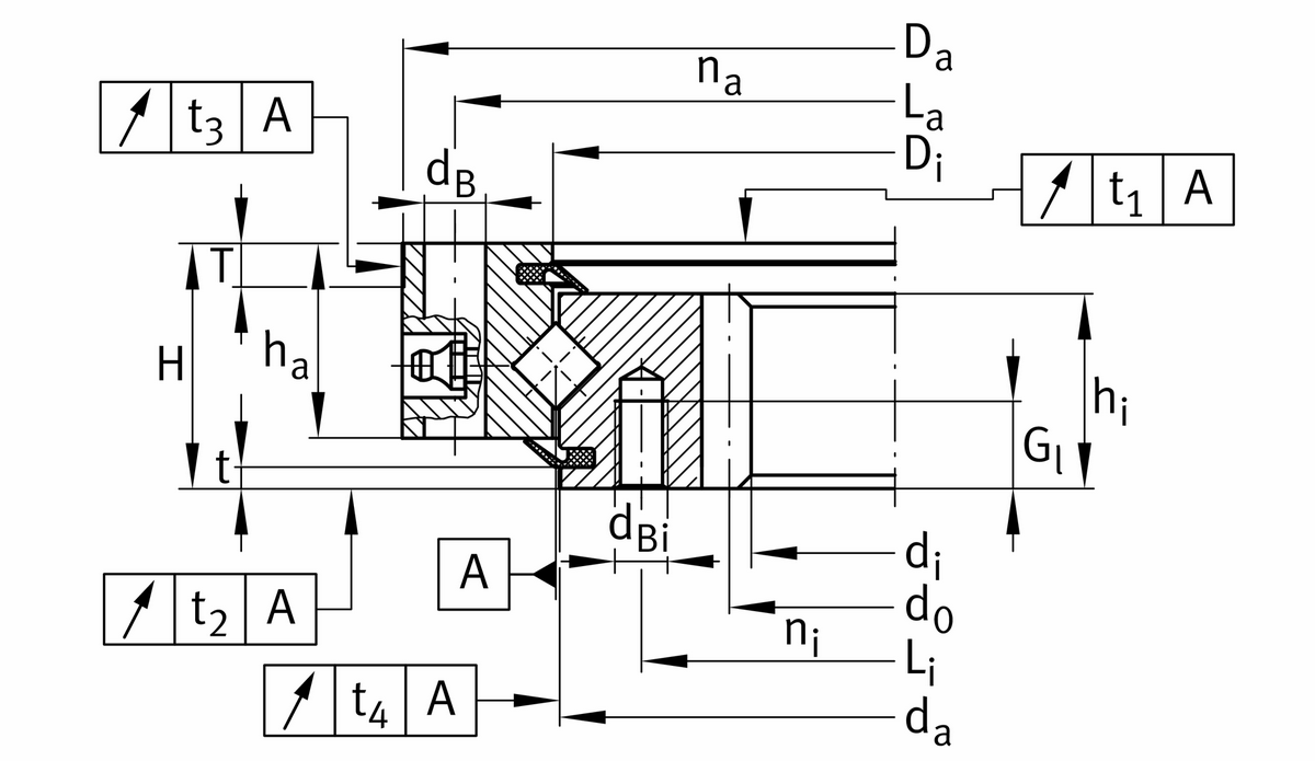 Опорно-поворотное устройство, подшипник с перекрестными роликами, с зубчатым венцом на внутреннем кольце INA XSI141094-N