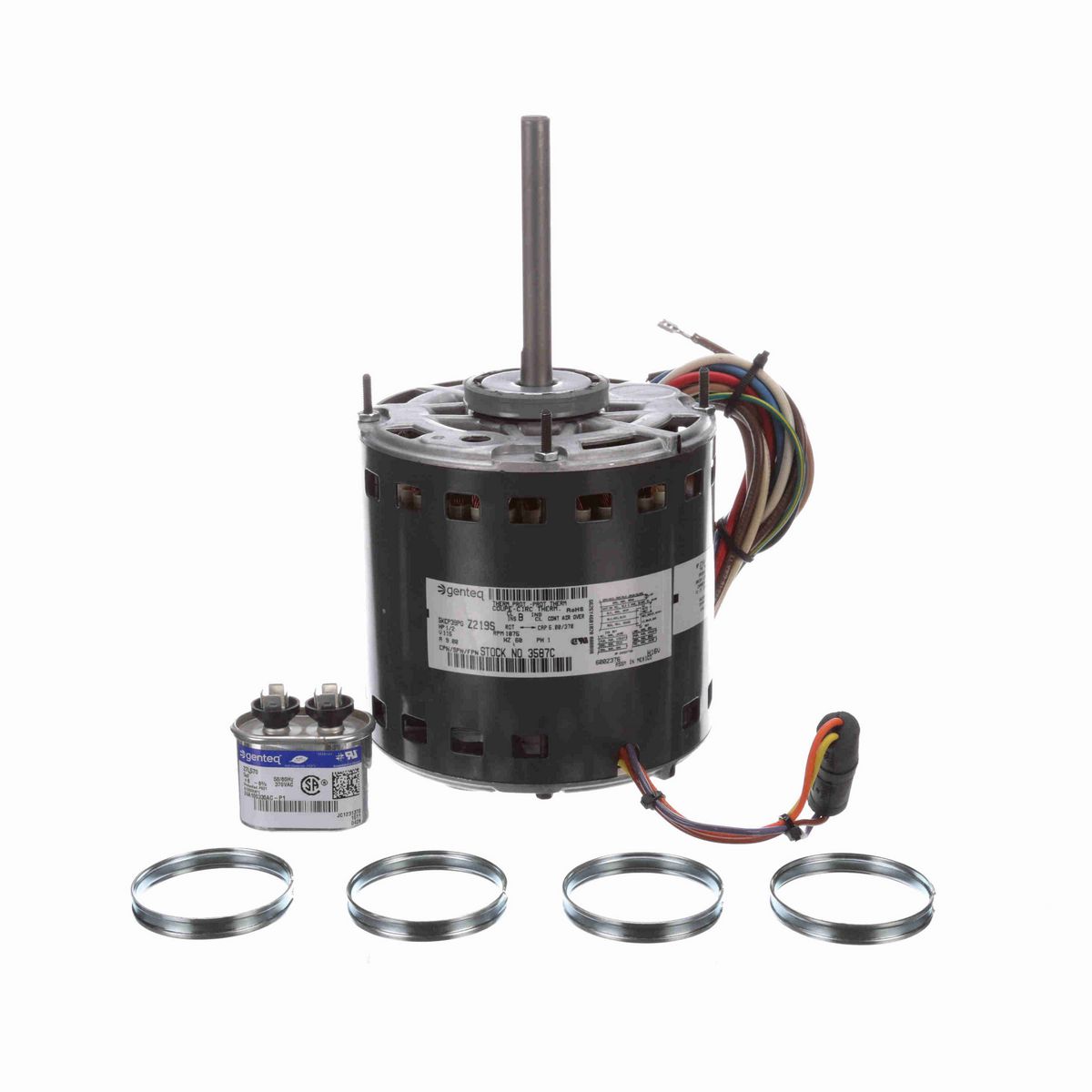 Genteq Fan and Blower Motor, 1/2 HP, 1 Ph, 60 Hz, 115 V, 1075 RPM, 3 Speed, 48 Frame, OPAO - 3587C