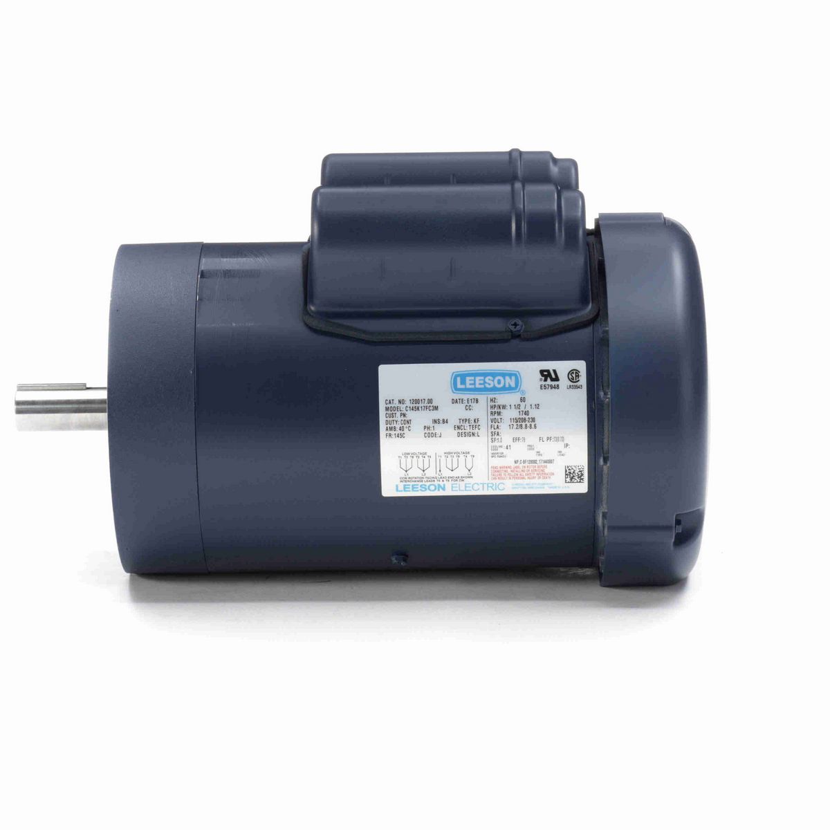 LEESON General Purpose Motor, 1.50 HP, 1 Ph, 60 Hz, 115/230 V, 1800 RPM, 145TC Frame, TEFC - 120017.00