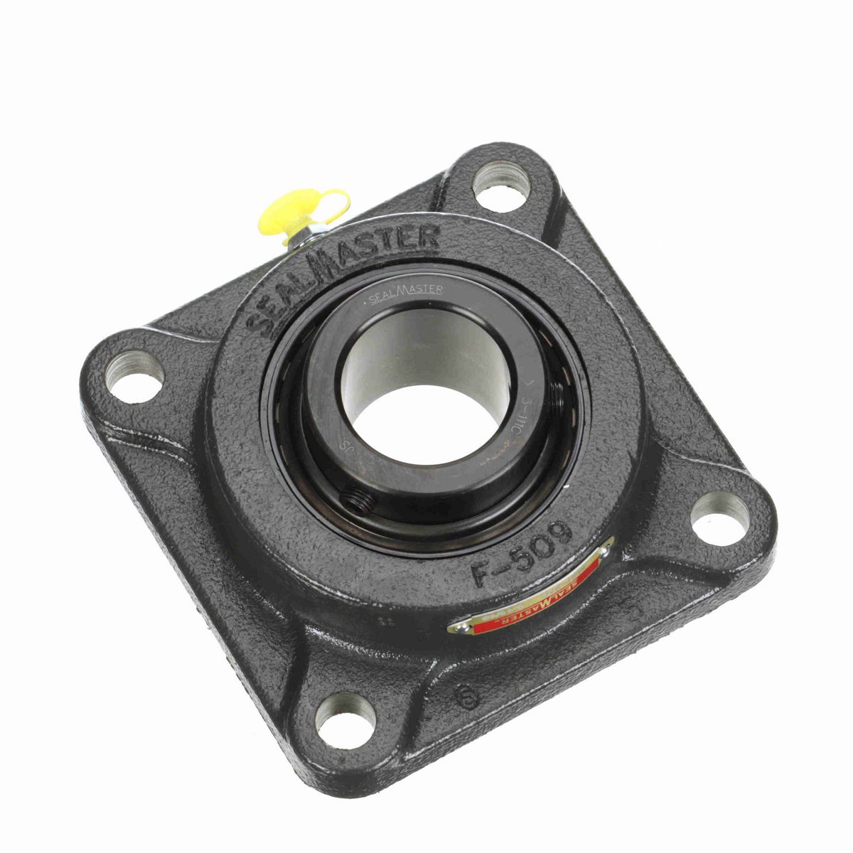 Sealmaster Mounted Cast Iron Four Bolt Flange Ball Bearing - 52100 Bearing Steel, Black Oxided - Setscrew Lock - MSF-27C
