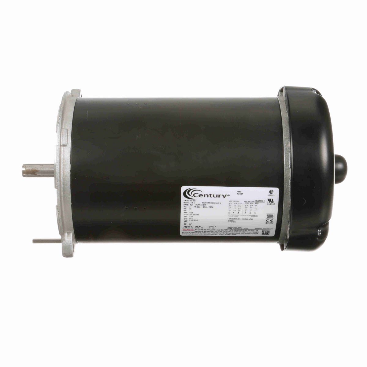 Century Auger Drive Motor, 1 HP, 3 Ph, 60 Hz, 208-230/460 V, 1800 RPM, 56N Frame, TEFC - C348ES