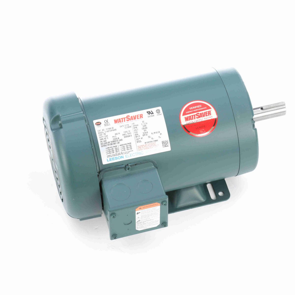 LEESON WATTSAVER® General Purpose Motor, 3 HP, 3 Ph, 60 Hz, 230/460 V, 3600 RPM, 145T Frame, TEFC - 121968.00