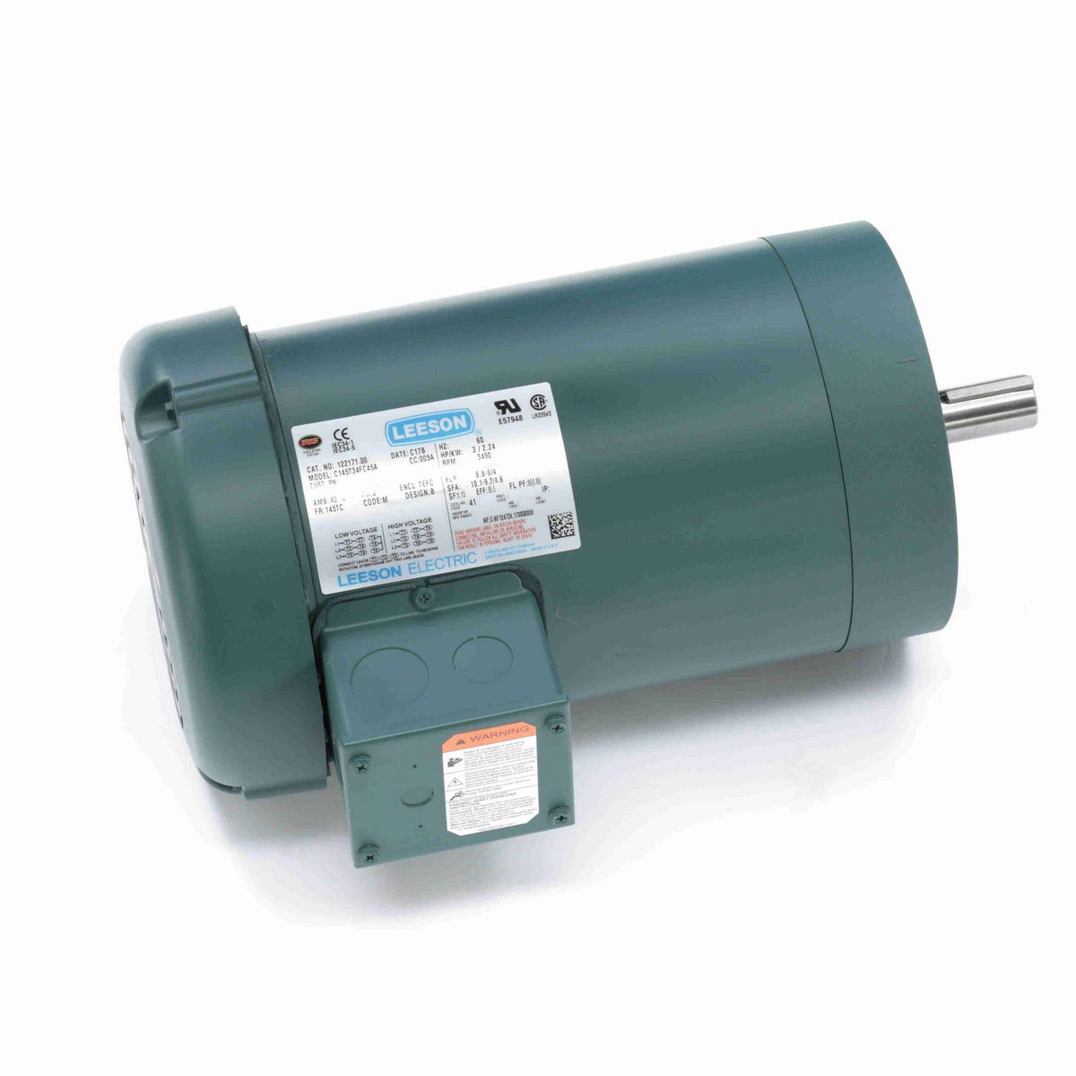 LEESON General Purpose Motor, 3 HP, 3 Ph, 60 Hz, 230/460 V, 3600 RPM, 145TC Frame, TEFC - 122171.00