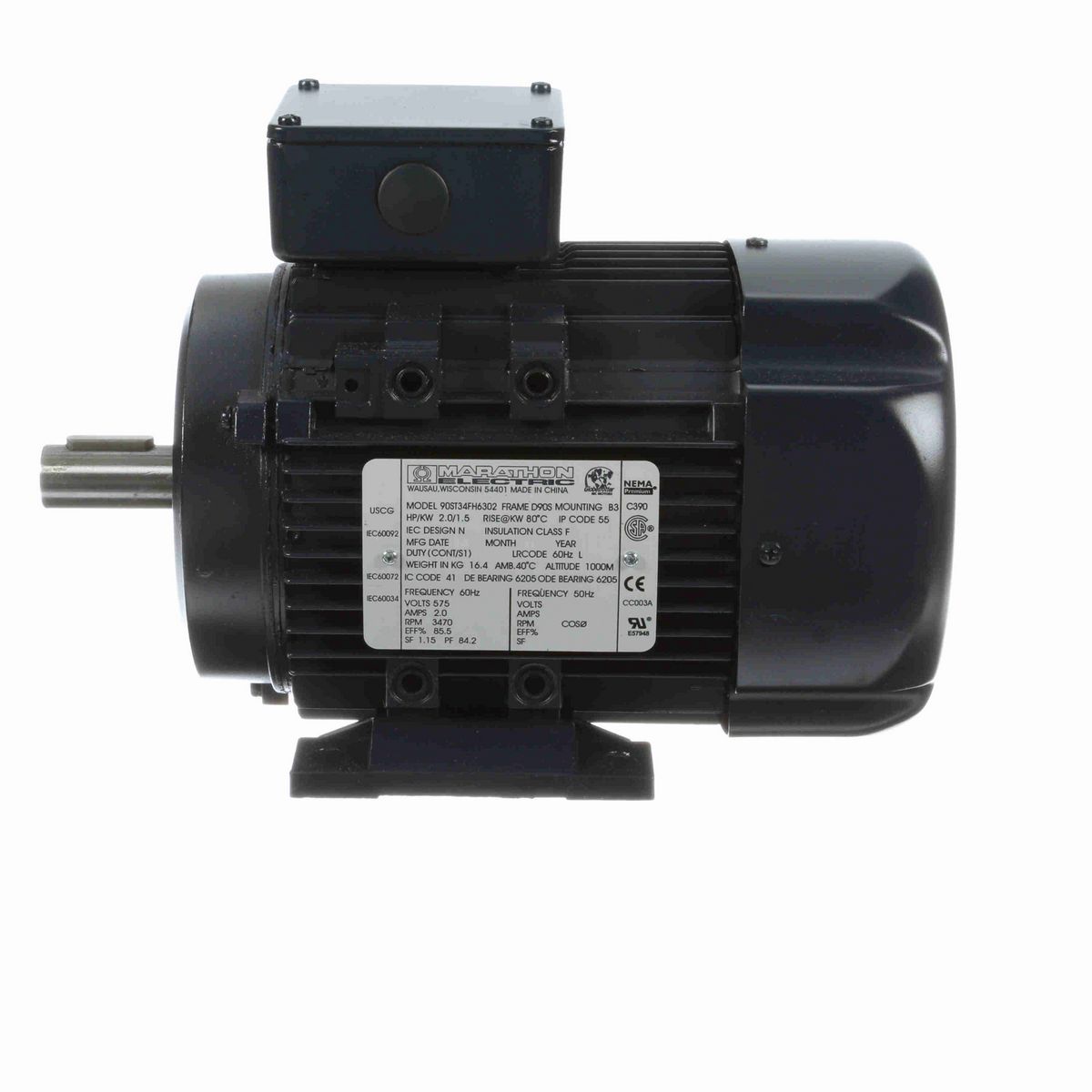 LEESON Aluminium Motor, 2 HP, 3 Ph, 60 Hz, 575 V, 3600 RPM, 90S Frame, TEFC - R418A