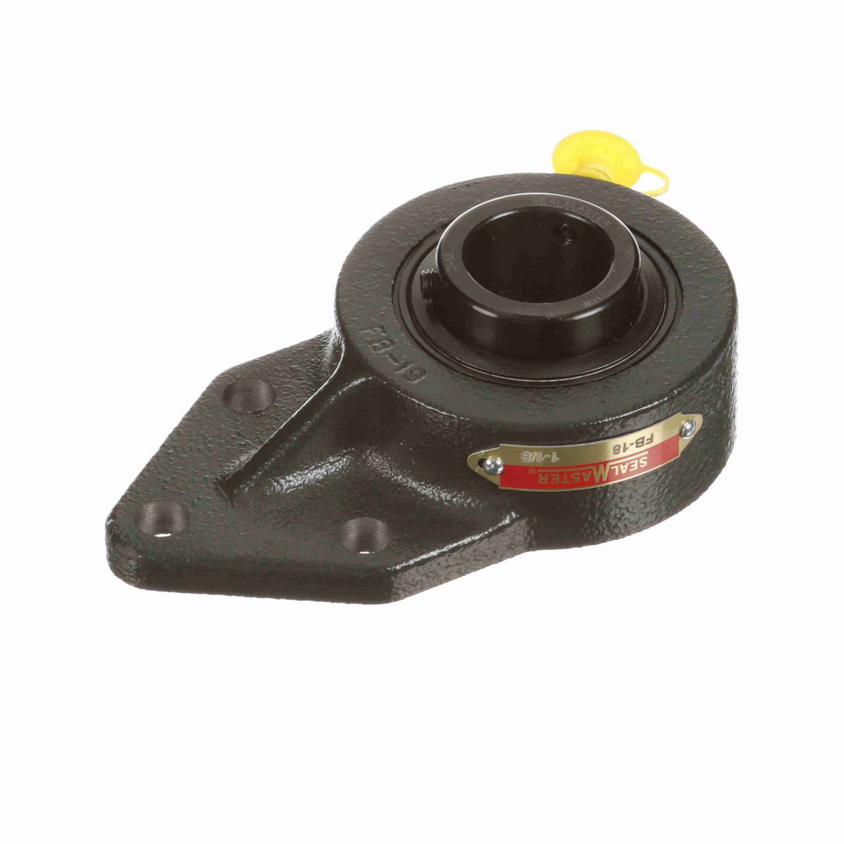 Sealmaster Mounted Cast Iron Three Bolt Flange Bracket Ball Bearing - 52100 Bearing Steel, Black Oxided - Setscrew Lock - FB-18
