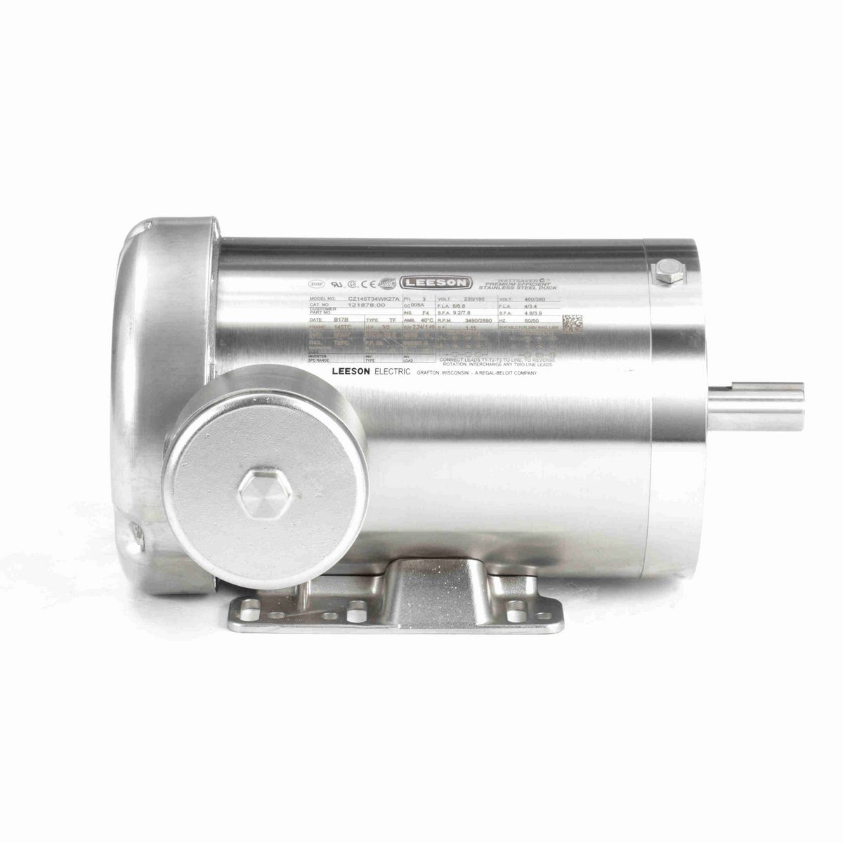 LEESON Premium Duck™ General Purpose Motor, 3 & 2 HP, 3 Ph, 60 & 50 Hz, 230/460 & 190/380 V, 3600 & 3000 RPM, 145TC Frame, TEFC - 121878.00