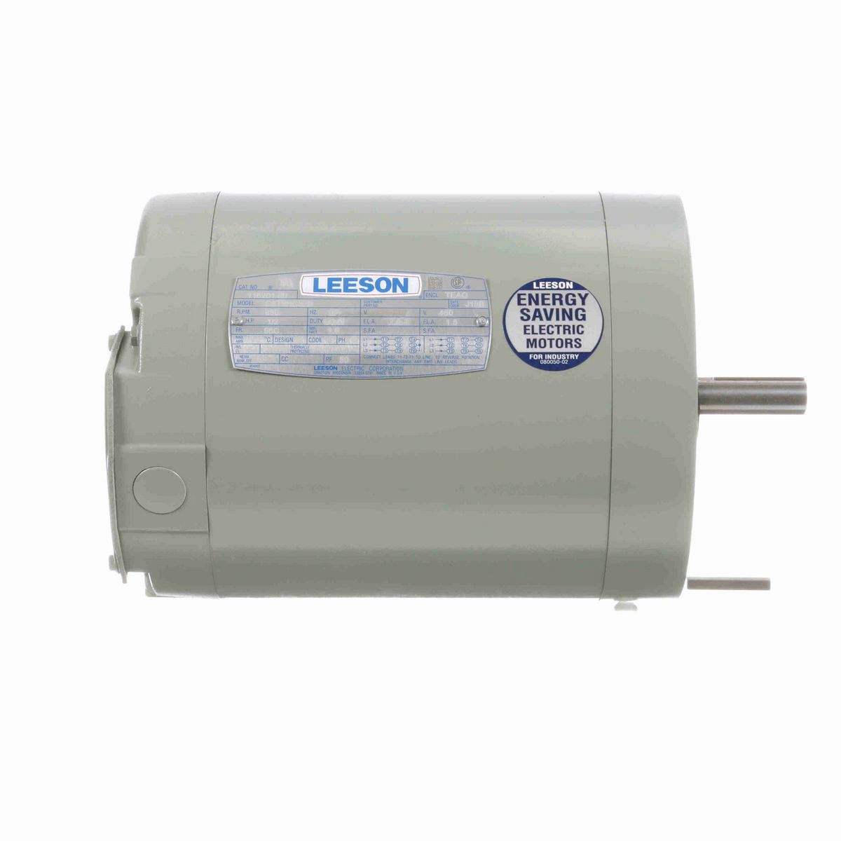 LEESON Fan and Blower Motor, 0.50 HP, 3 Ph, 60 Hz, 230/460 V, 900 RPM, 56C Frame, TEAO - 116201.00