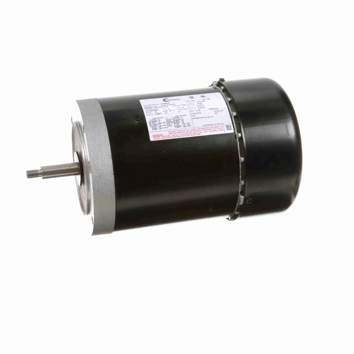Century General Purpose Pump Motor, 2.0 HP, 3 Ph, 60 Hz, 230/460 V, 3600 RPM, F56J Frame, TEFC - H706ES