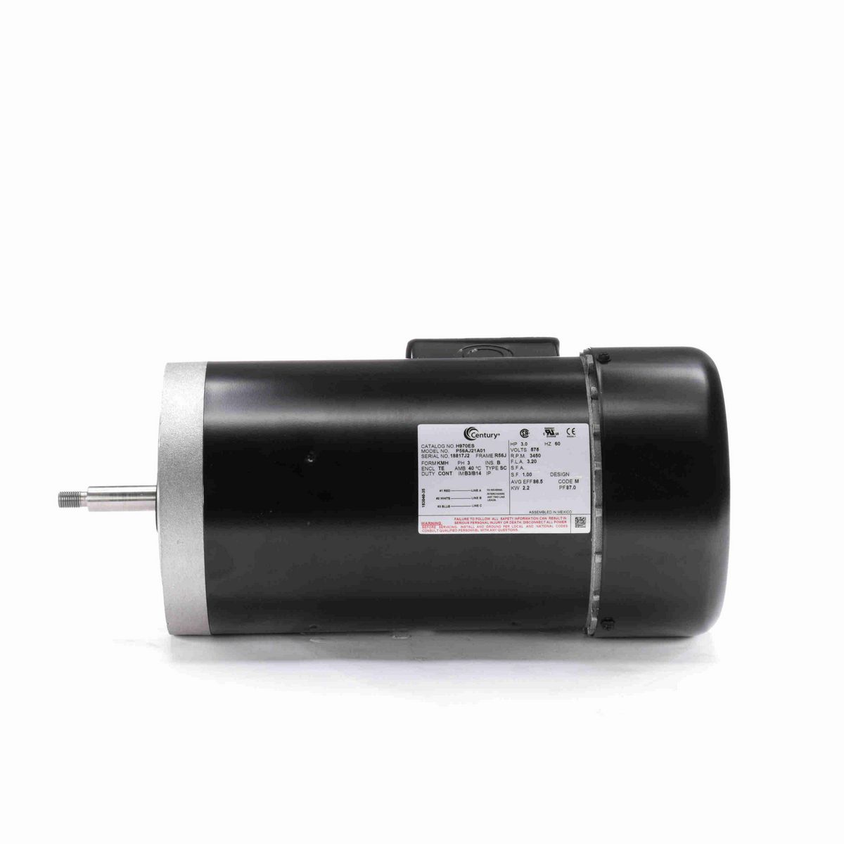 Century General Purpose Pump Motor, 3.0 HP, 3 Ph, 60 Hz, 575 V, 3600 RPM, R56J Frame, TEFC - H970ES