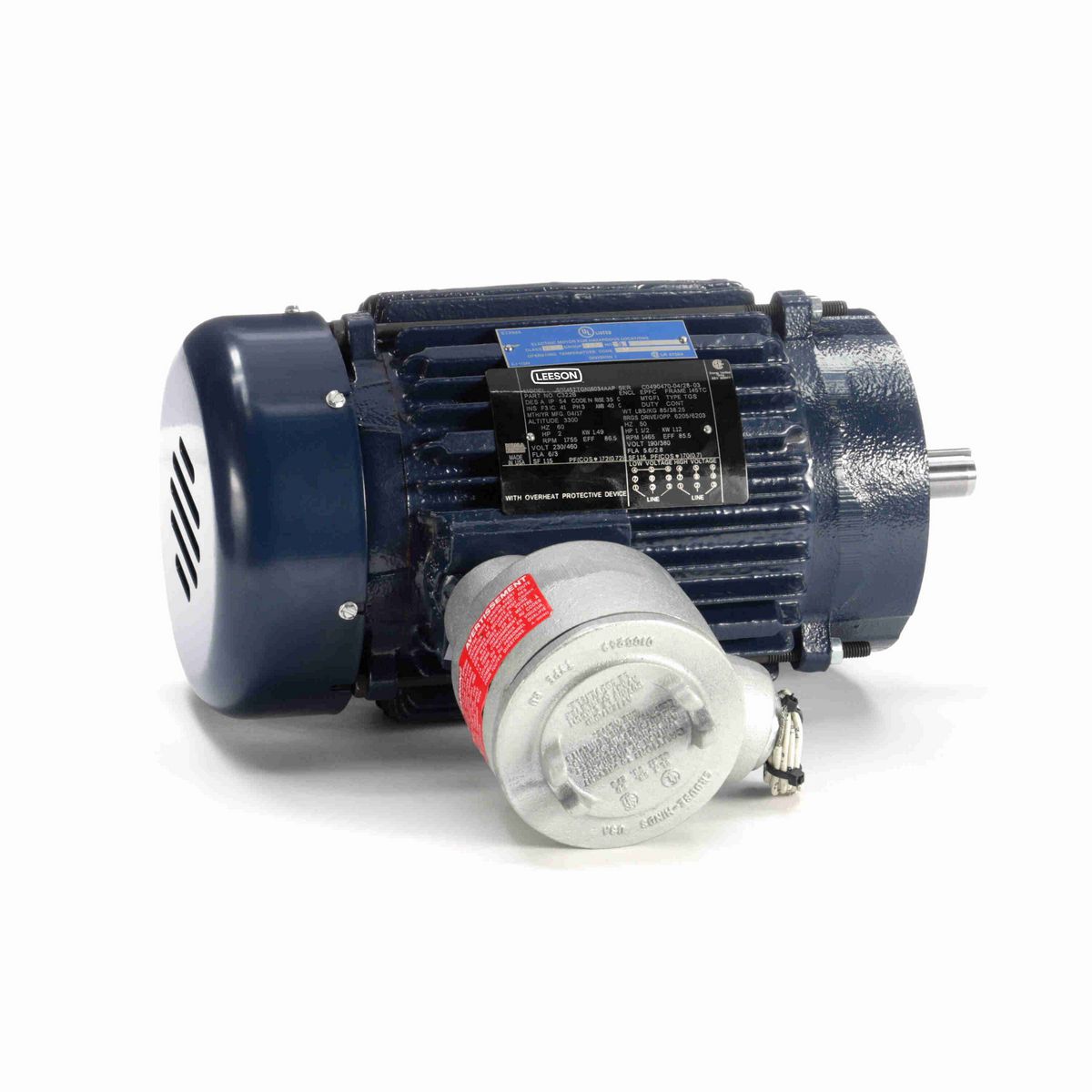 LEESON Explosion Proof Motor, 2 & 1.50 HP, 3 Ph, 60 & 50 Hz, 230/460 & 190/380 V, 1800 & 1500 RPM, 145TC Frame, EPFC - C322B
